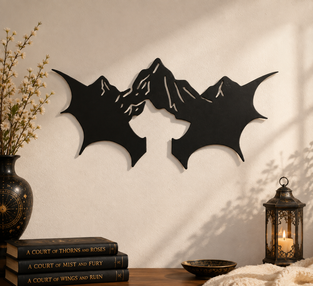 Velaris Bat Mountain Metal Wall Art, Night Court Mountain Silhouette Decor, City of Starlight Fantasy Bookish Wall Decor, ACOTAR Inspired Metal Sign, MWAVLR05