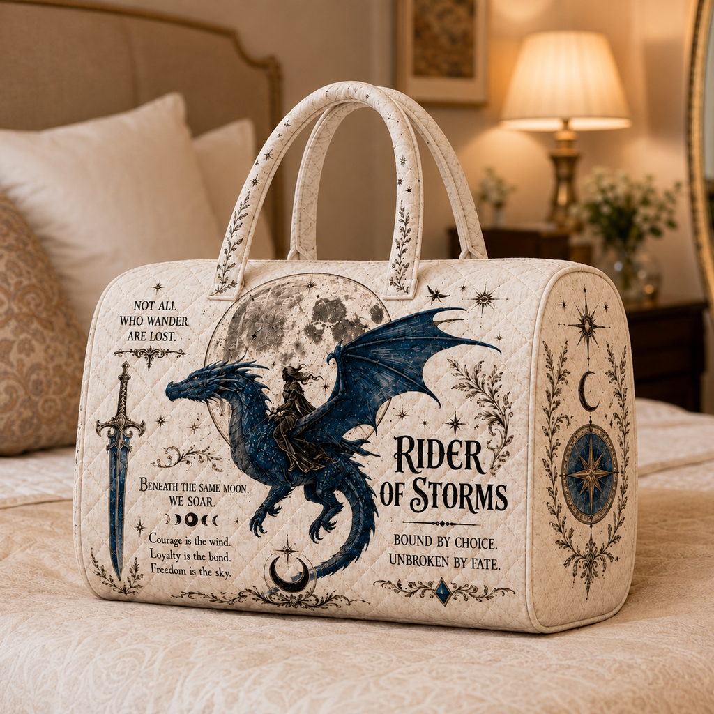 Rider of Storms Fantasy Weekend Quilted Bag, Dragon Rider Travel Duffel, Dragon Rider, Rebecca Yorros, Xaden Riorson, Book Lover Gift. QDBVLR8