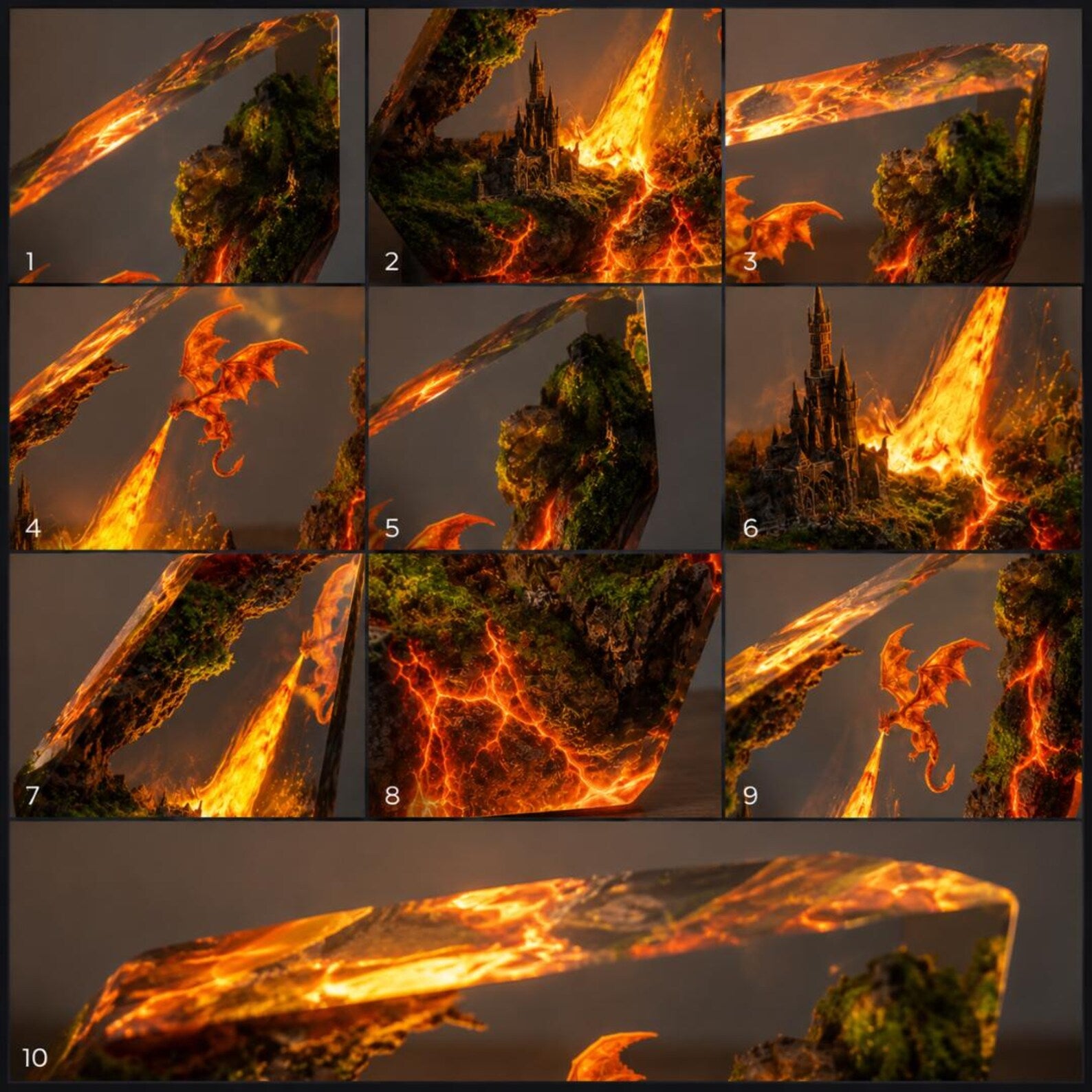 Dragon Resin Diorama Lamp, Fantasy Epoxy Night Light with Castle Scene, LED Wood Base, Unique Gift for Dragon Lovers, Gift For Him Dad. ERNLVLA10