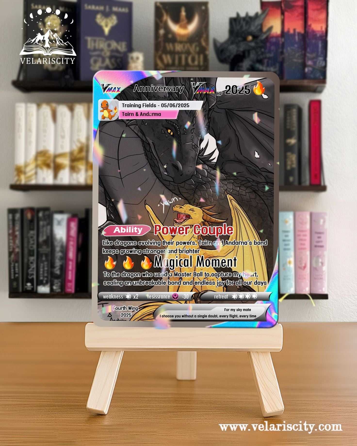 Tairn and Andarna Custom Card, Fourth Wing Card, Dragons Collectible, Fantasy Art, Anniversary Gift, CVLR01