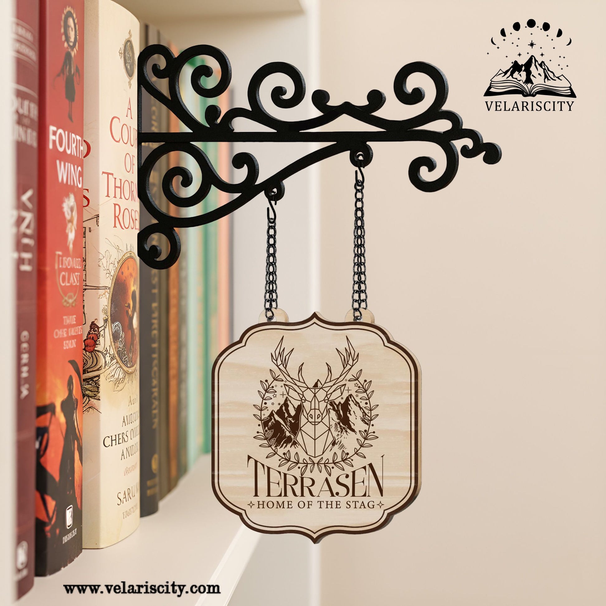 Terrasen Book Tavern Sign, Throne of Glass Inspired Decor, Fantasy Wooden Hanging Sign, Book Nook Shelf Ornament BSVLR01