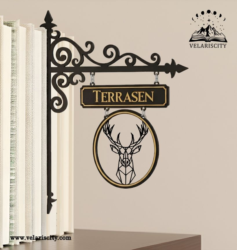 Terrasen Book Tavern Sign, Throne of Glass Inspired Wooden Book Tracker, Fantasy Library Decor, Deer Emblem Sign, Bookish Gift for Readers BSVLR21