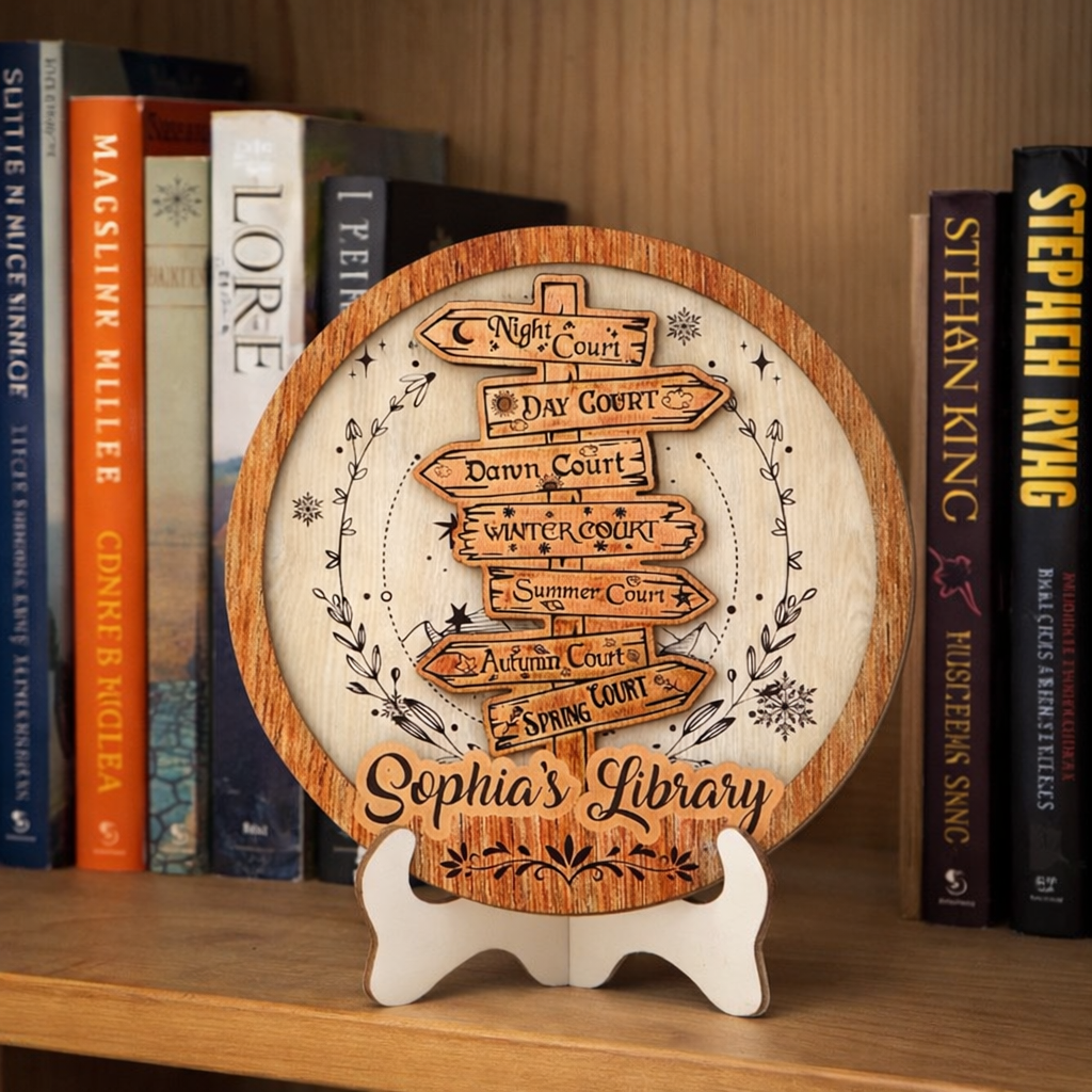 ACOTAR Bookshelf Decor, Custom Wooden Signpost, Spring Court Autumn Court Winter Court Shelf Decor, Fantasy Book Lover Gift BTVLR41