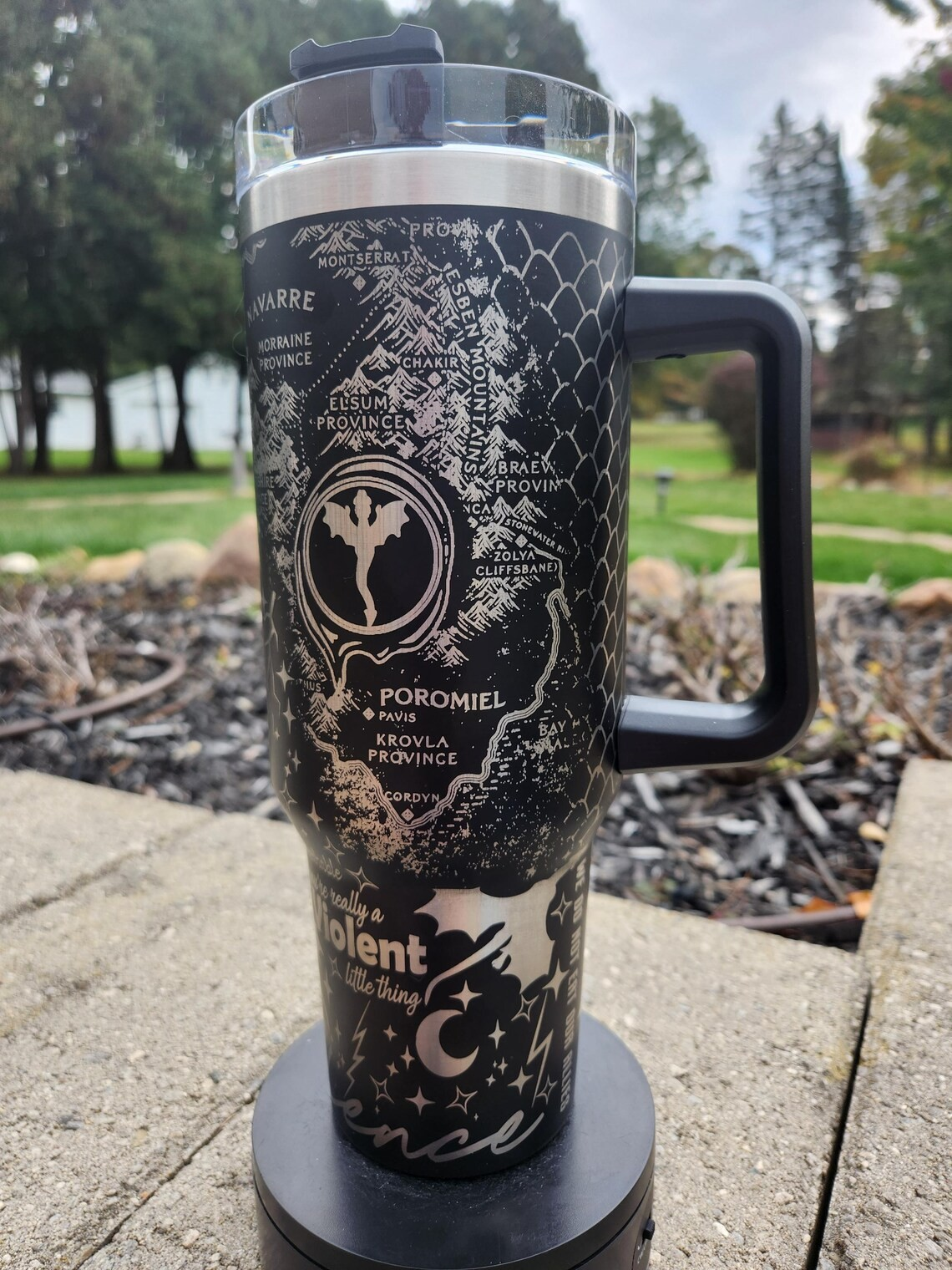 Fourth Wing Navarre Map 30oz/40oz Stainless Steel Tumbler with Laser Engraved Basgiath Dragon Design, VLR59