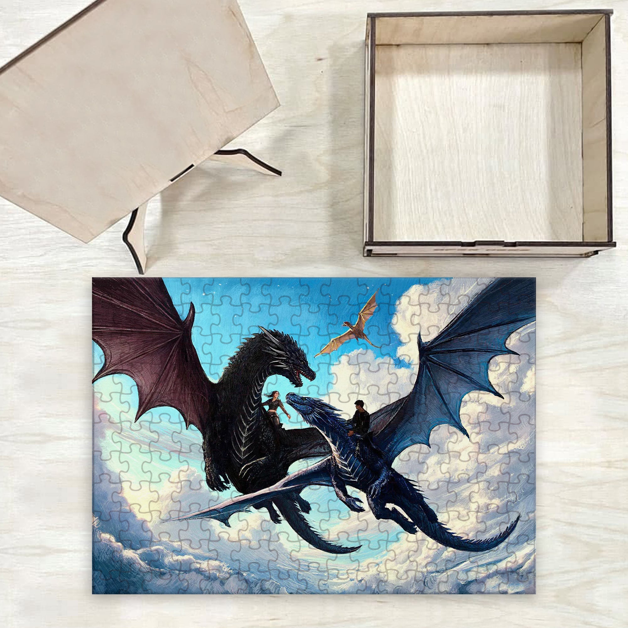 Fourth Wing Puzzle Violet & Xaden with Dragons Tairn & Sgaeyl, Fantasy Wooden Jigsaw Puzzle Bookish Gift PVLR02