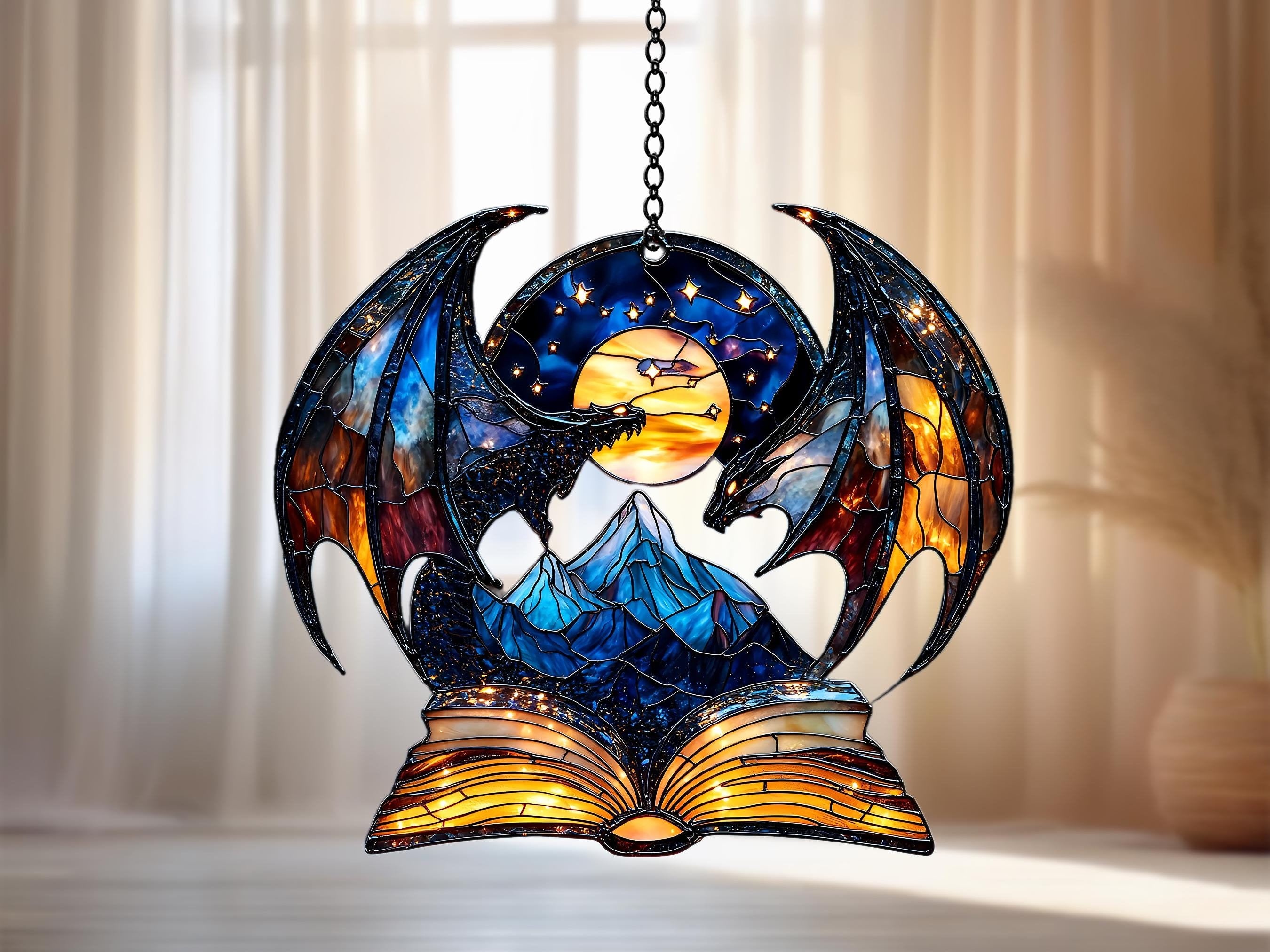 Night Court ornament for Fantasy Book Lovers, ACRYLIC Window Hanging, Mini Bookshelf Decor, Throne of Glass and Acotar Gifts for Readers SGVLR02