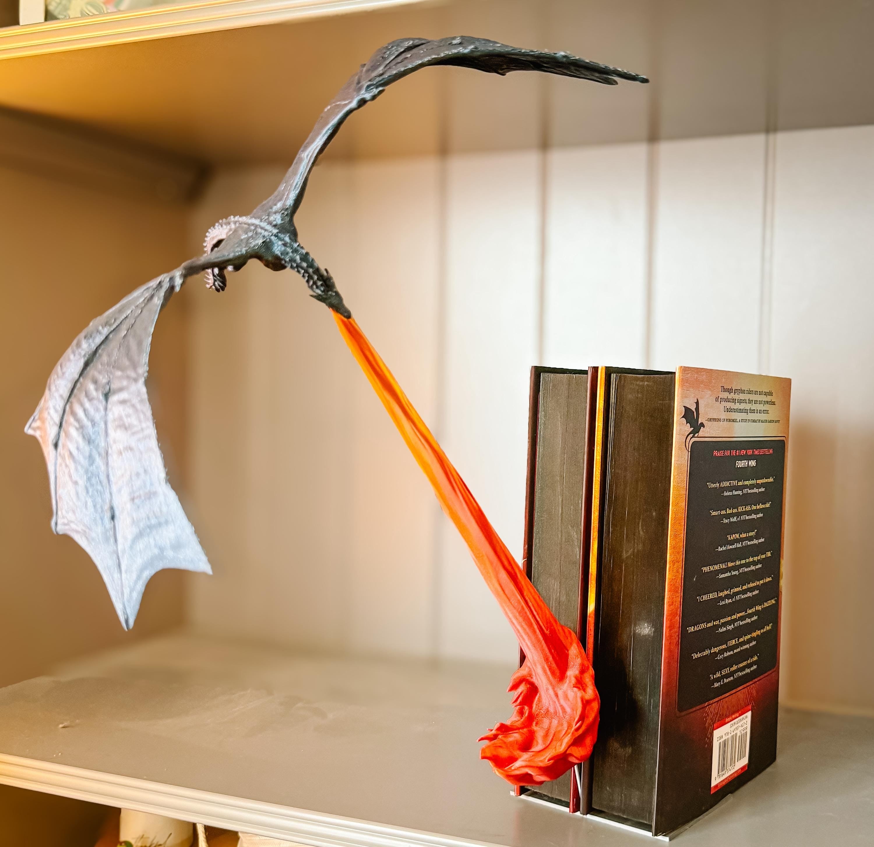 Fly-By Fire Breathing Dragon Bookshelf Decor, Fantasy Display for Dragon Lovers, Dragon Book Shelf Decor, Book Dragon, Summer