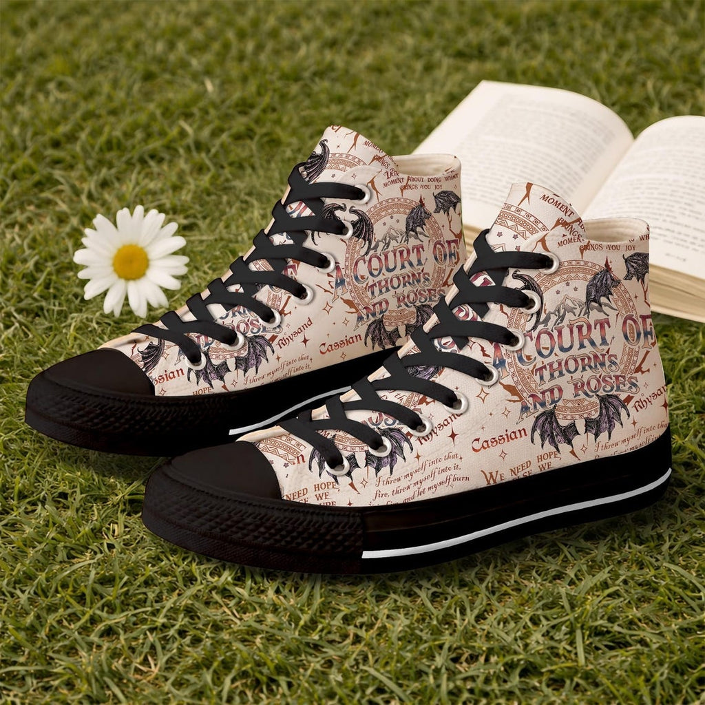 A Court Of Thorns And Roses High Top Shoes, ACOTAR Inspired Floral Canvas Sneakers, Fantasy Book Lover Gift. HSVLR02