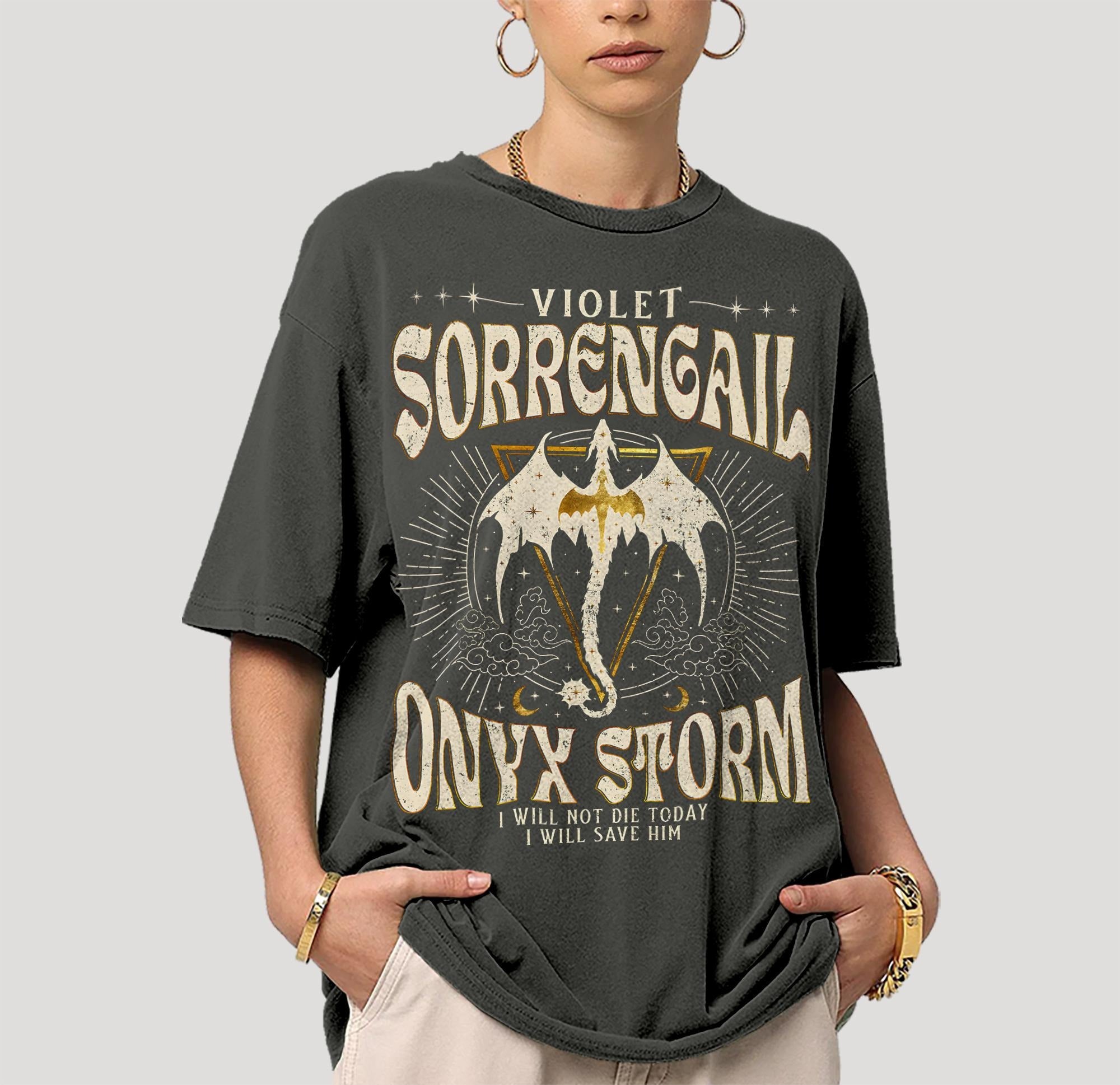 Comfort Colors Violet Sorrengail Onyx Storm Fourth Wing Graphic T-shirt, Unisex Garment-Dyed T-shirt, Gift for Him, Gift for Her CFVLR41