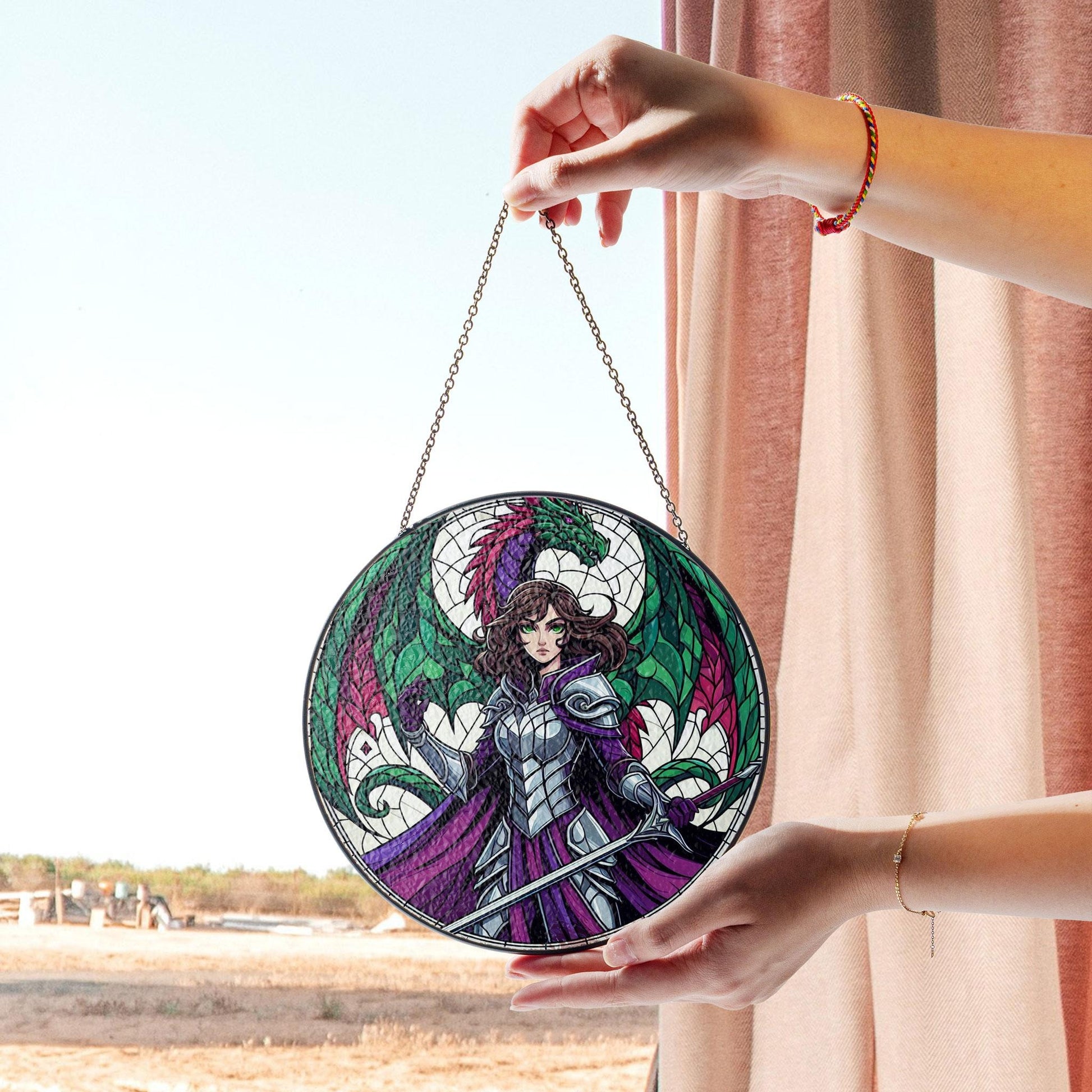 Fourth Wing Violet Sorrengail Stained Glass Suncatcher, Dragon Fantasy Window Decor, Warrior Book Art, Gift for Her SGVLR46