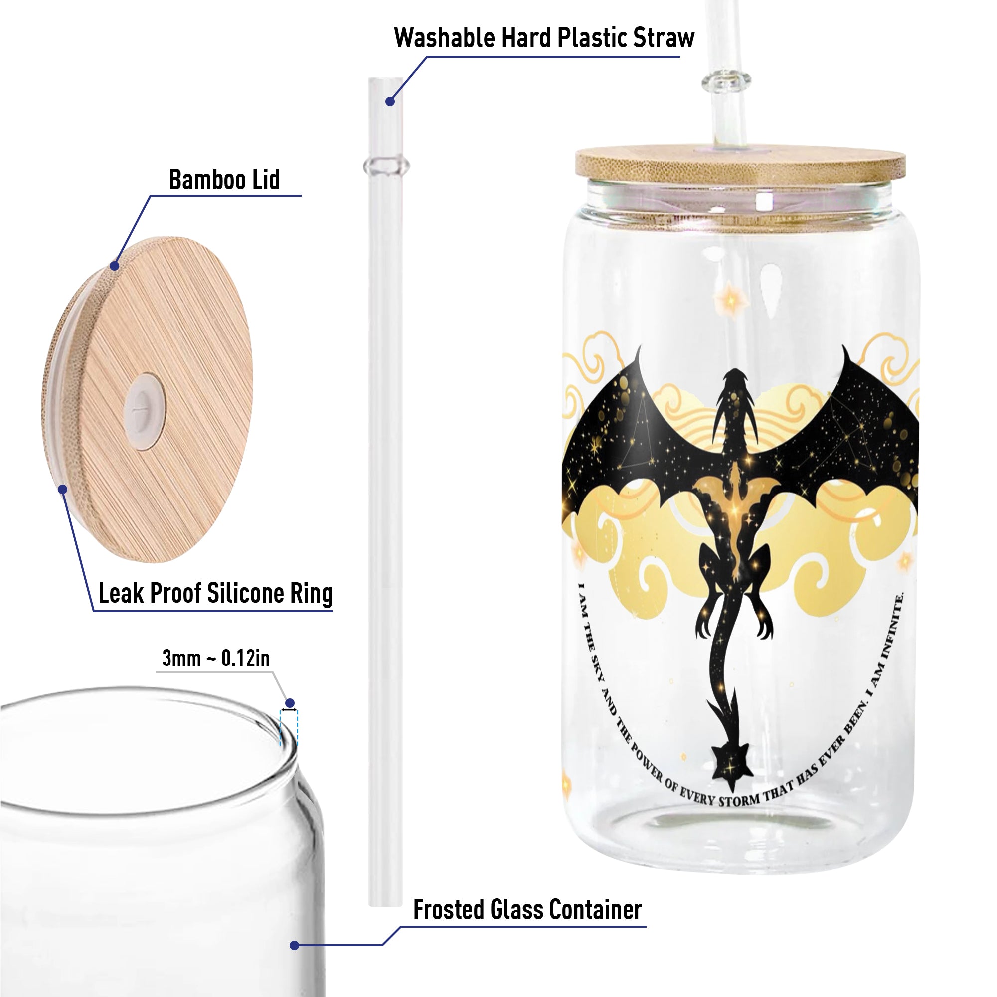 Fourth Wing Dragon Glass Can Cup with Straw, Xaden Riorson Storm Quote Tumbler, Empyrean Bookish Gift GLVLR37