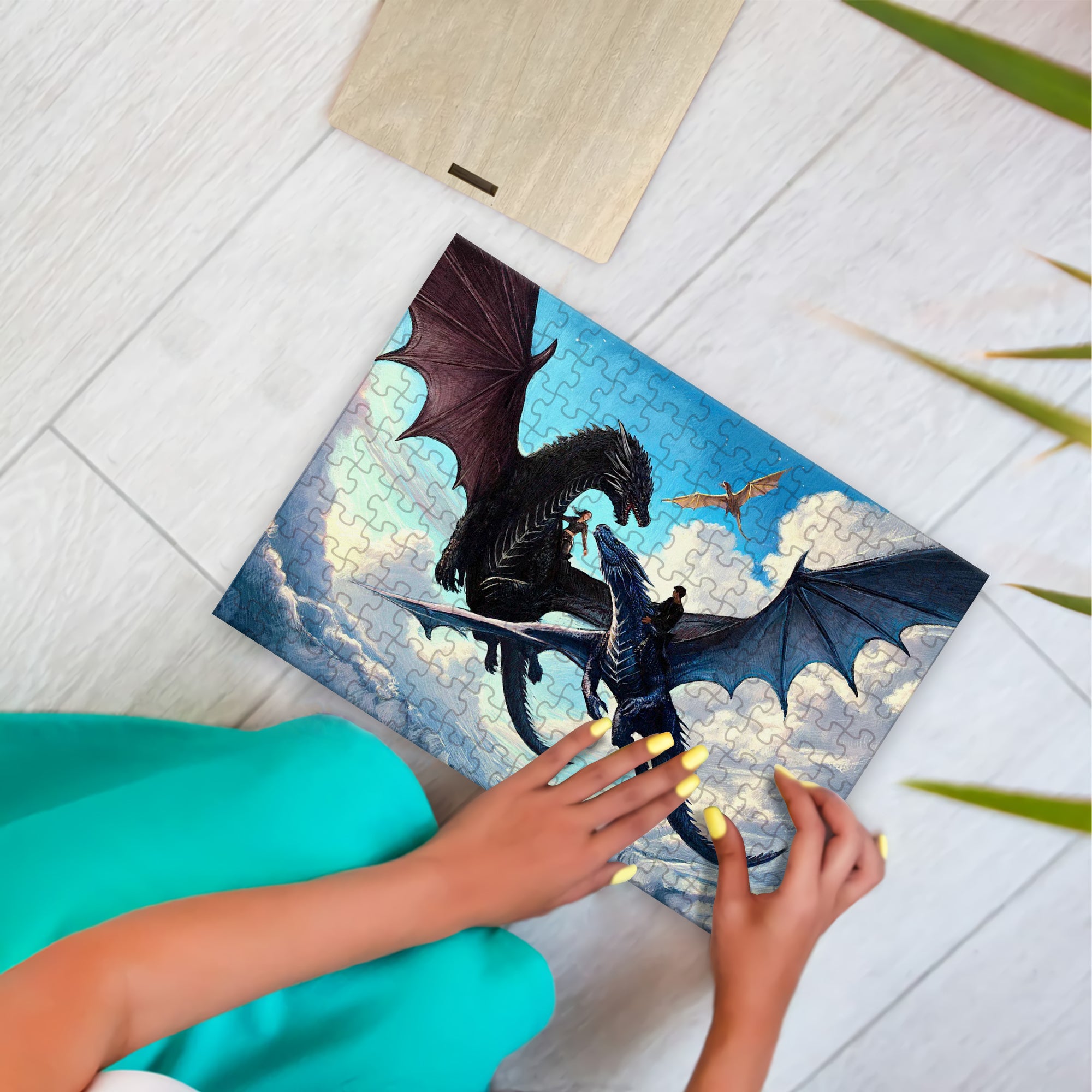 Fourth Wing Puzzle Violet & Xaden with Dragons Tairn & Sgaeyl, Fantasy Wooden Jigsaw Puzzle Bookish Gift PVLR02