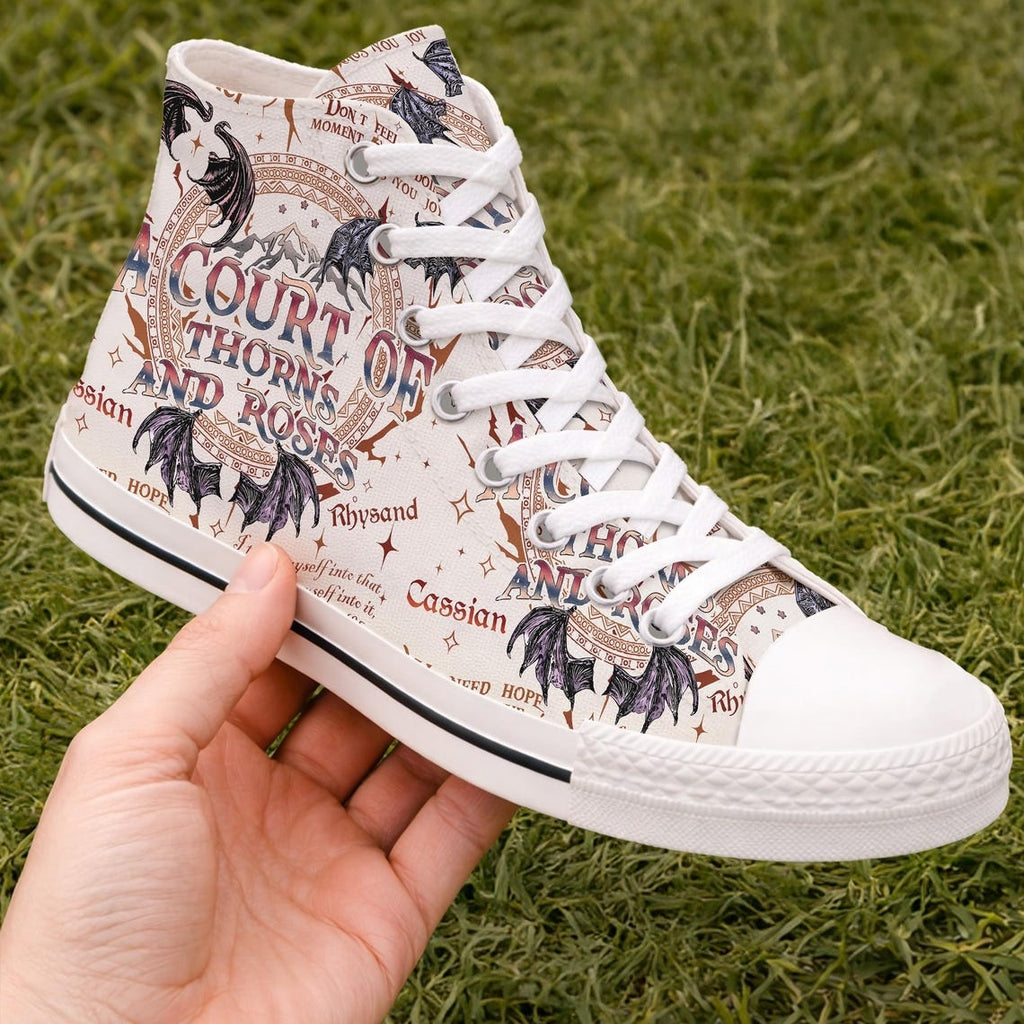 A Court Of Thorns And Roses High Top Shoes, ACOTAR Inspired Floral Canvas Sneakers, Fantasy Book Lover Gift. HSVLR02
