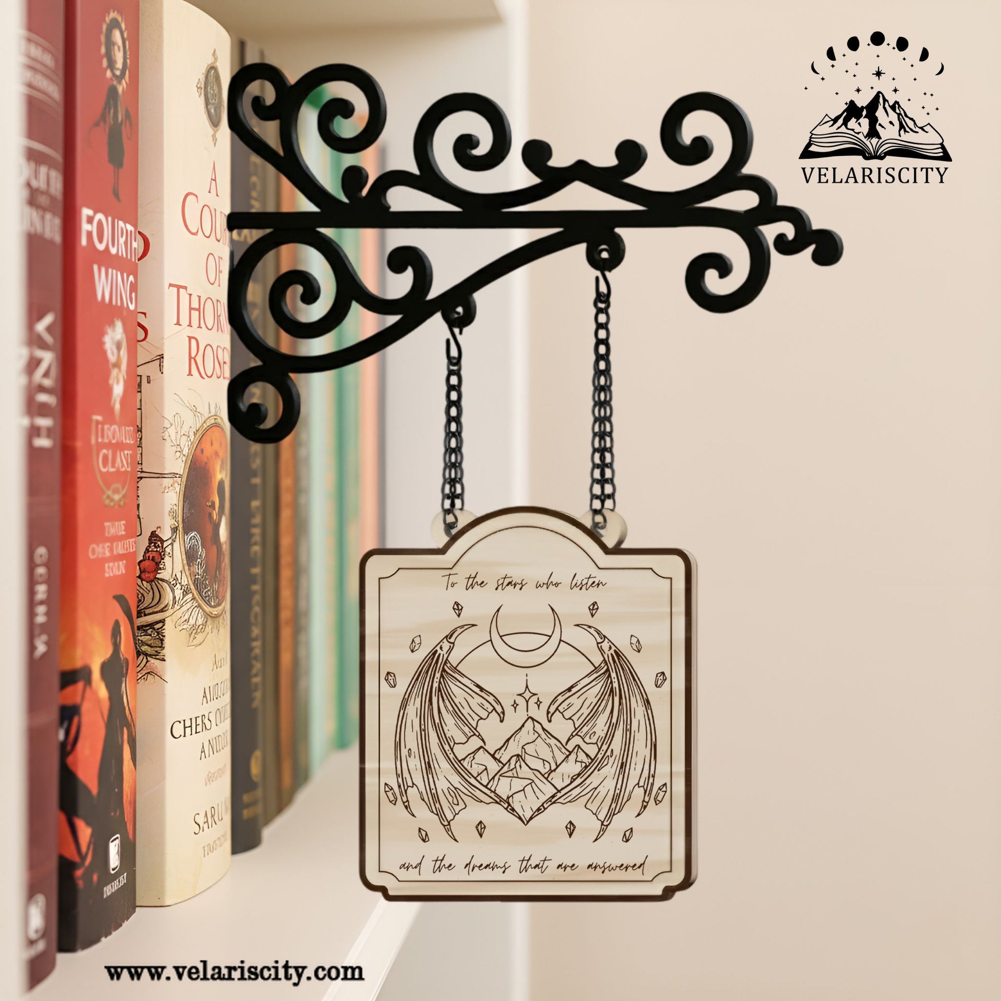 ACOTAR Book Tavern Signs, To the Stars Who Listen Wooden Hanging Sign, Fantasy Shelf Decor, Book Nook Shelf Ornament BSVLR02