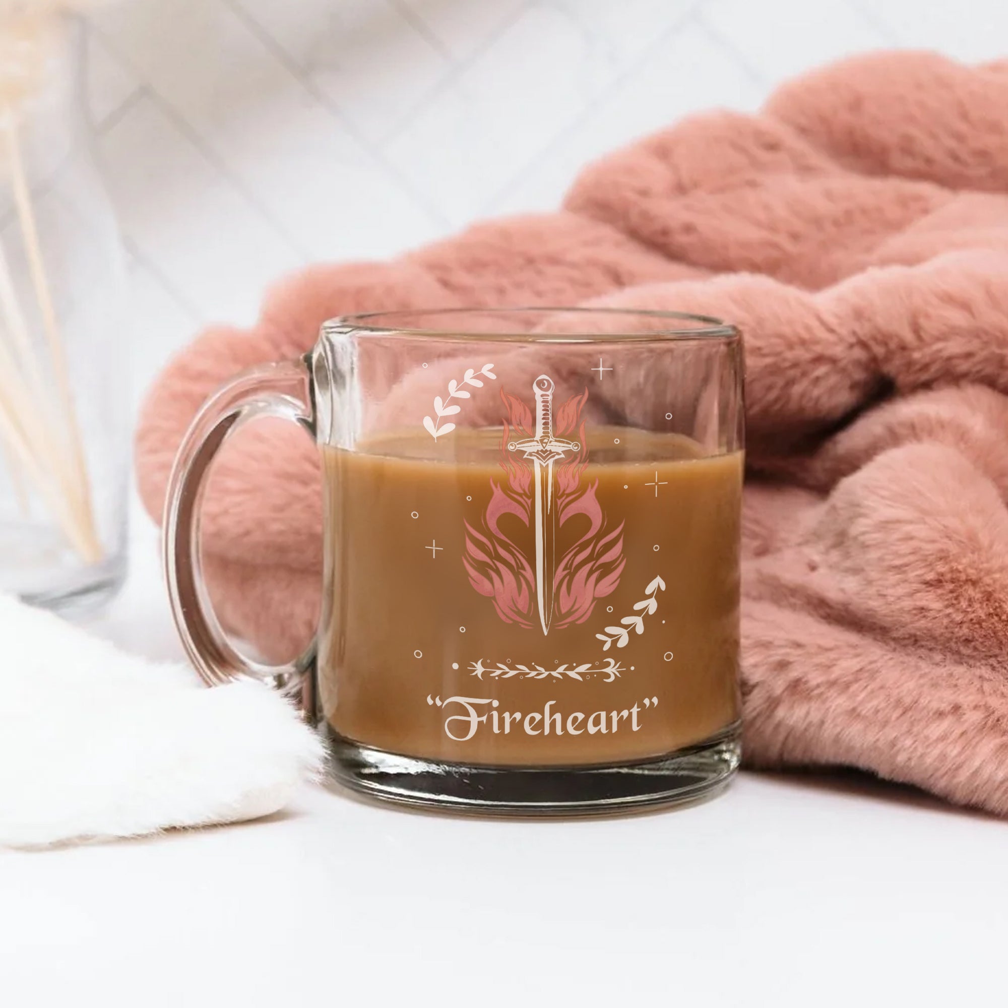 Fireheart Pint Glass, Fantasy Sword Beer Glass, Flame Sword Glass Cup, Throne Of Glass Cup, Book Lover Gift, Fantasy Pub Glass, BGVLR01