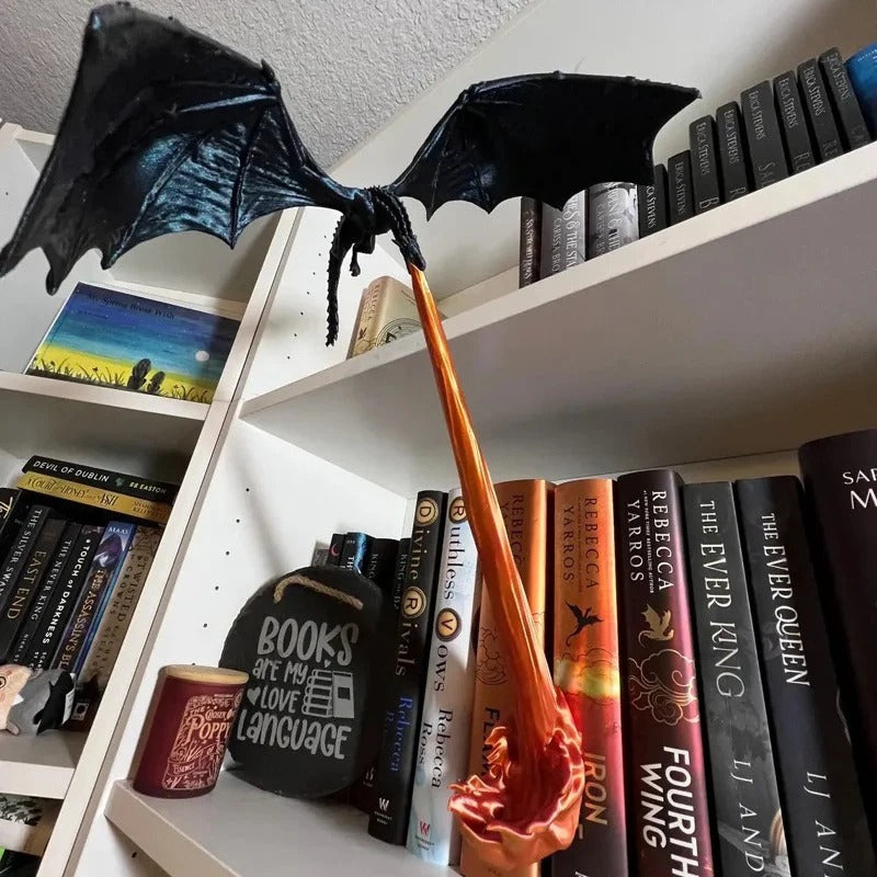 Fly-By Fire Breathing Dragon Bookshelf Decor, Fantasy Display for Dragon Lovers, Dragon Book Shelf Decor, Book Dragon, Summer