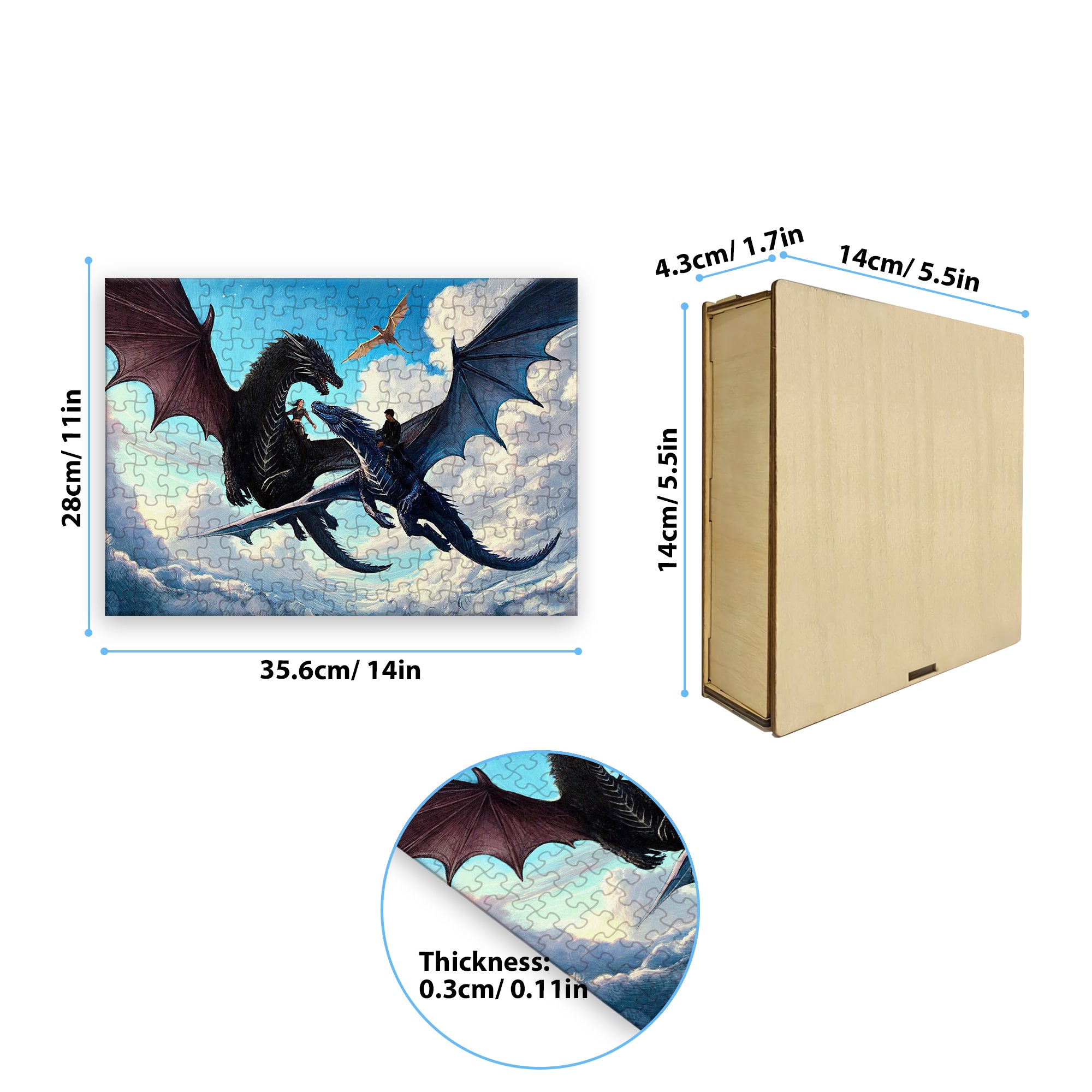 Fourth Wing Puzzle Violet & Xaden with Dragons Tairn & Sgaeyl, Fantasy Wooden Jigsaw Puzzle Bookish Gift PVLR02