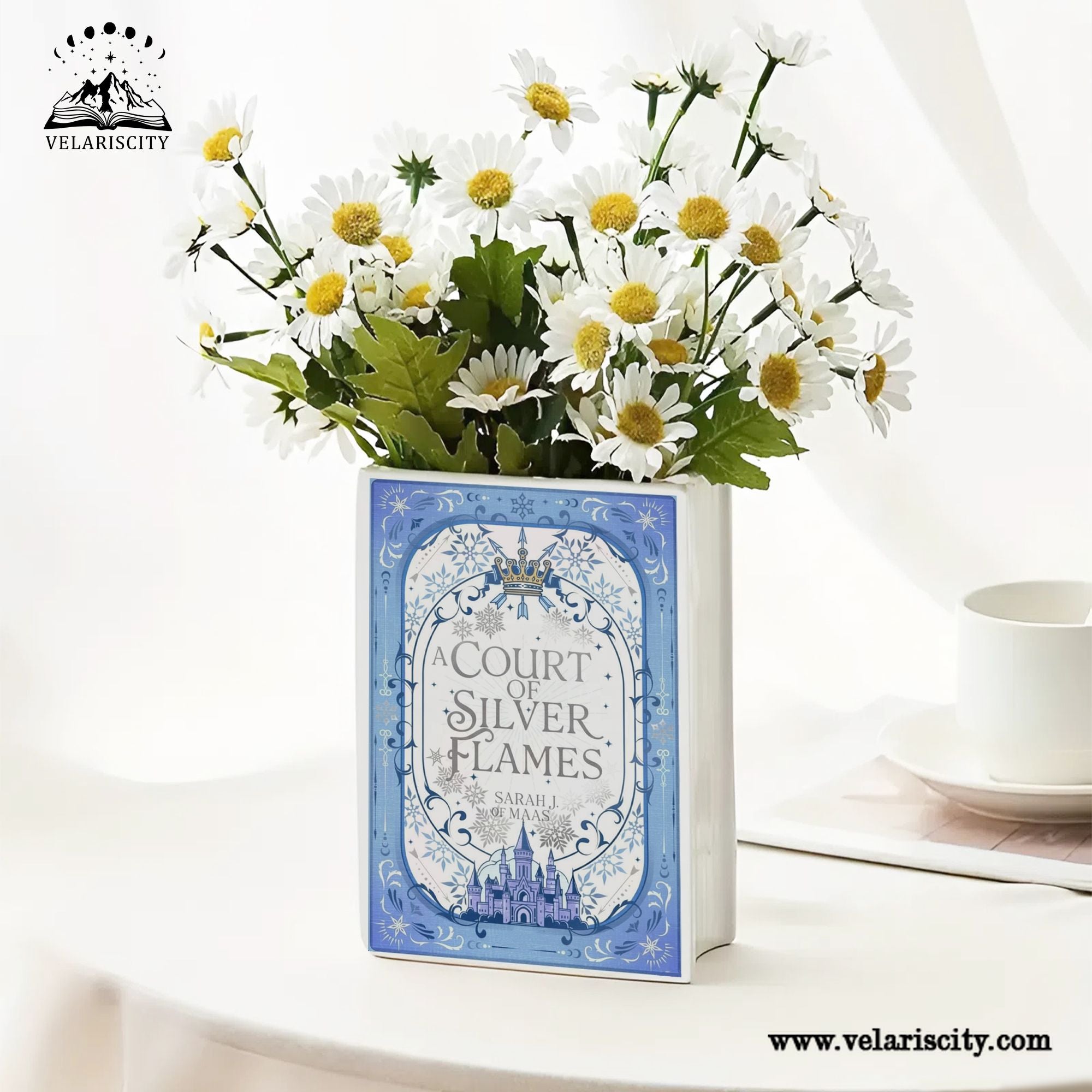 A Court of Silver Flames Ceramic Book Vase, ACOTAR Home Decor, Book Lover Gift, Fantasy Bookish Vase, Decorative Library Accent CVVLR31