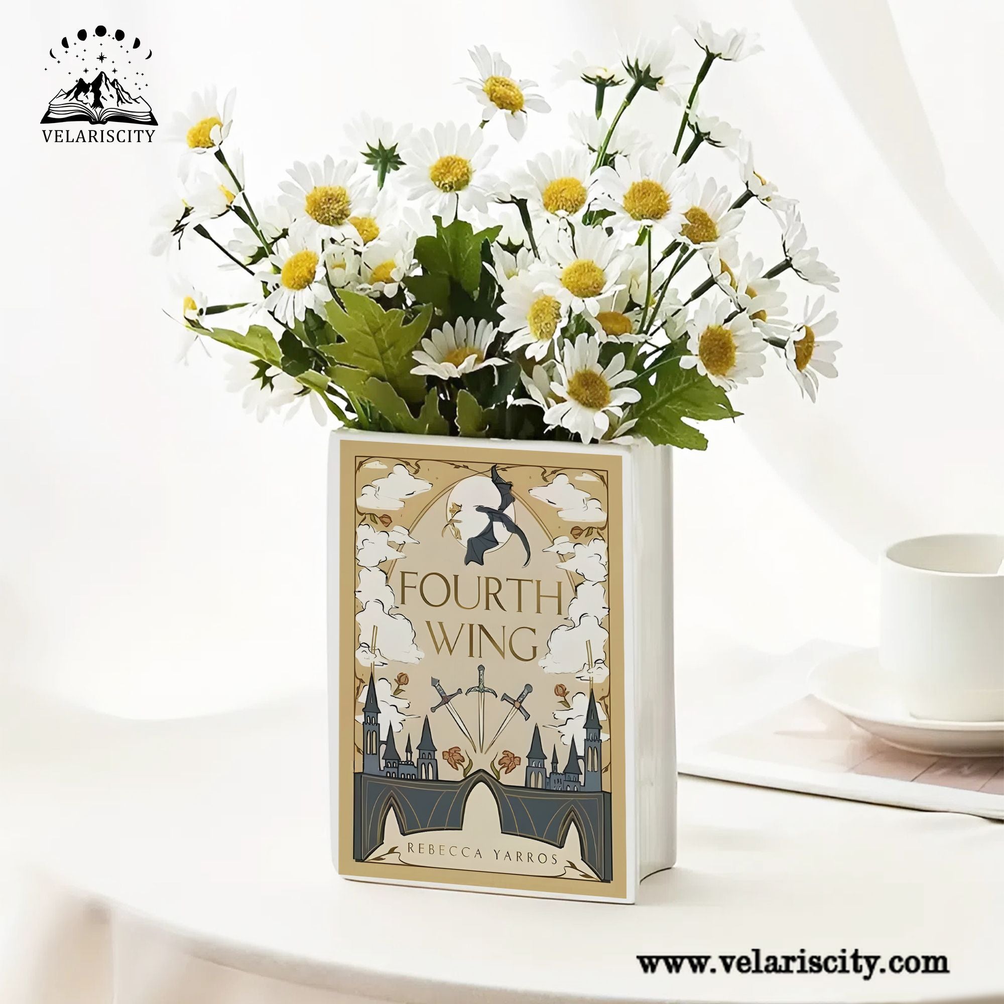 Fourth Wing Ceramic Book Vase, Ceramic Fantasy Book Shaped Vase, Fourth Wing Inspired Home Decor, Dragon Lover Gift for Fans CVVRL02