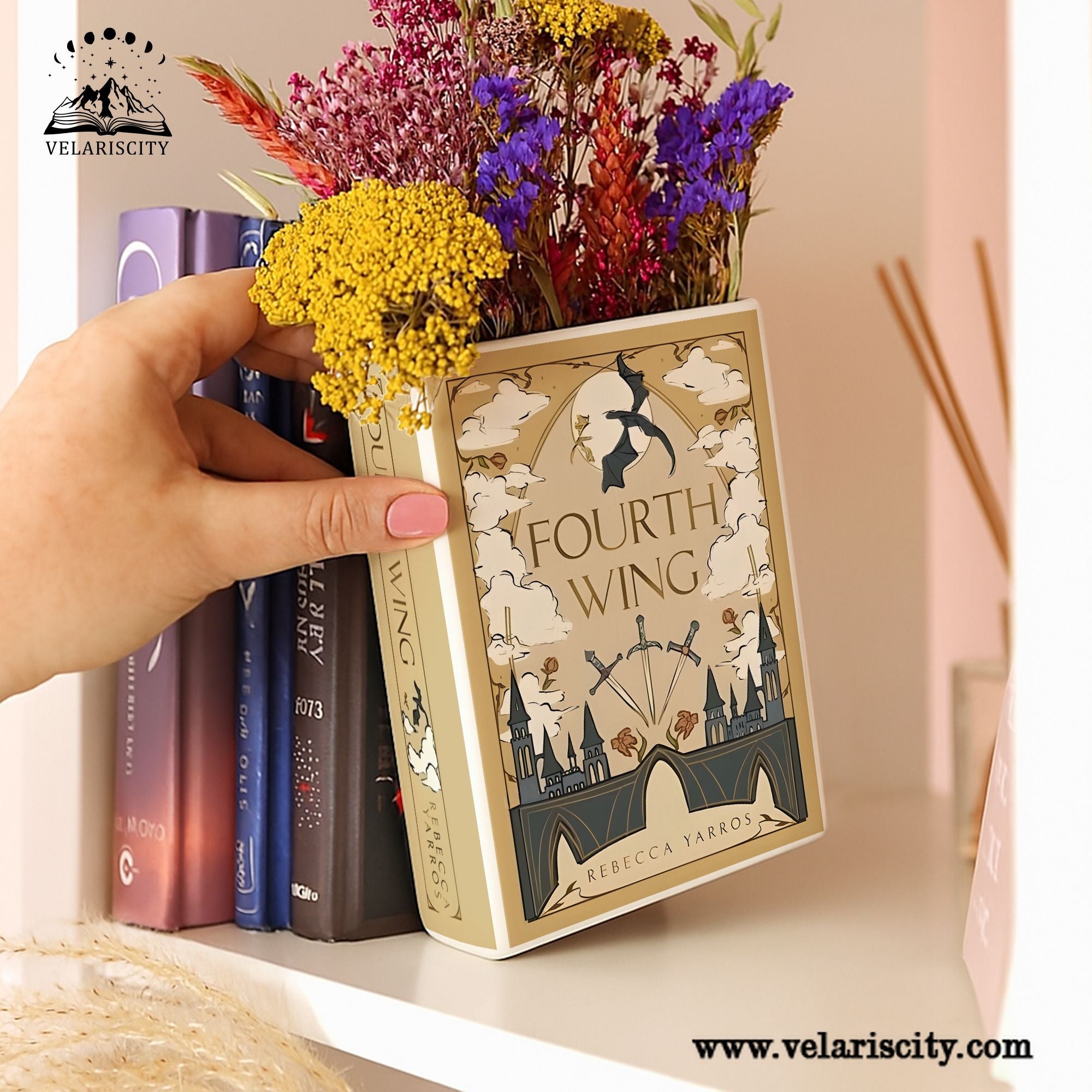 Fourth Wing Ceramic Book Vase, Ceramic Fantasy Book Shaped Vase, Fourth Wing Inspired Home Decor, Dragon Lover Gift for Fans CVVRL02