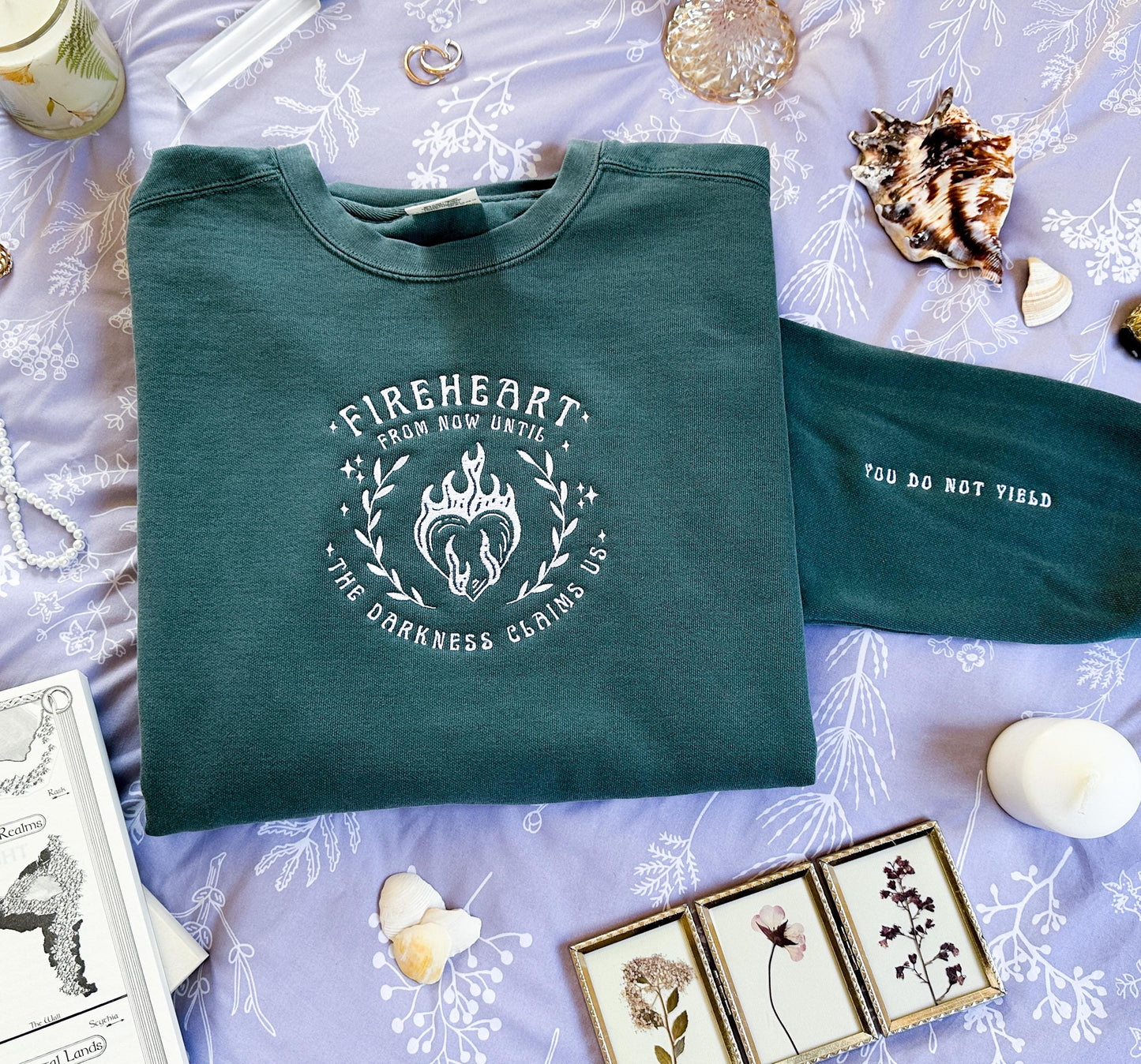 Fireheart Embroidered  Sweatshirt Throne Of Glass Merch Acotar Sweatshirt Velaris Sweatshirt Acotar Shirt Sjm Merch Maas VEMB35