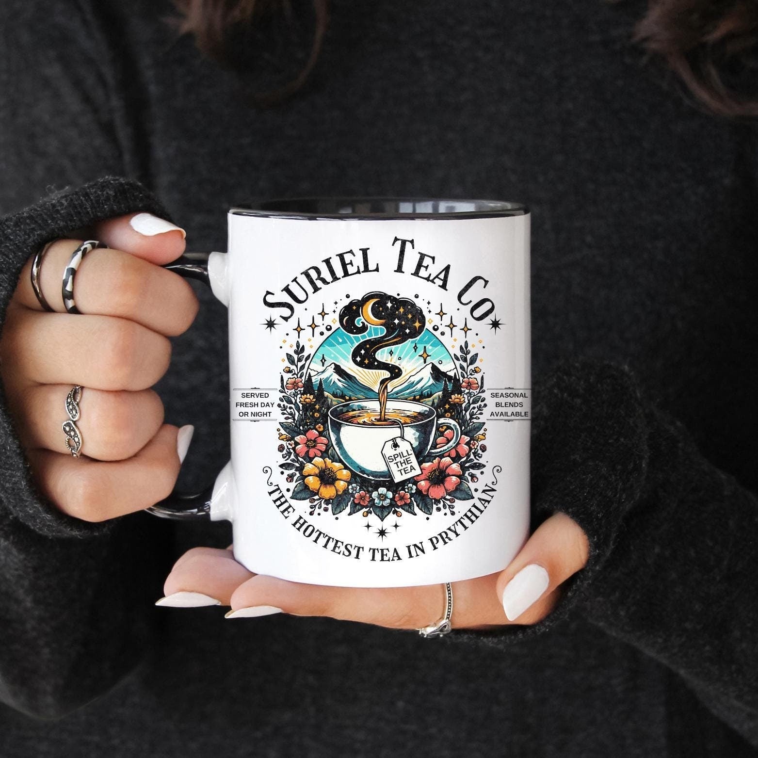 Suriel Tea Company Mug, ACOTAR Coffee Cup, Two Tone Colorful Mug, Book Lover Gift, Spill the Tea Mug, SJM Mug, Bookish Coffee Mug MGVLR20