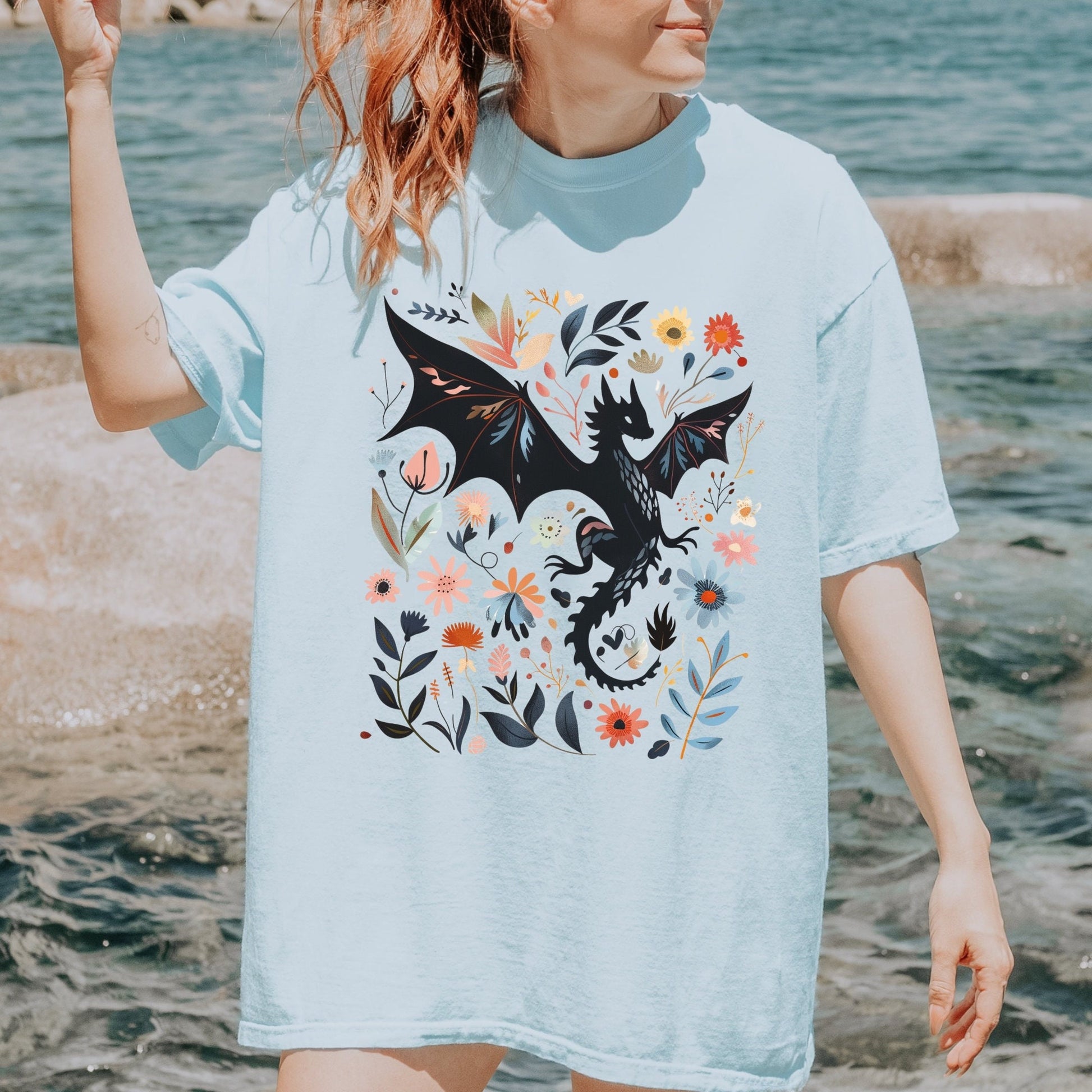 Abraxos Flower Comfort Colors Shirt, Fantasy Dragon Bookish Shirt, Boho Wildflowers Cottagecore Shirt, Fantasy Book Lover Shirt, Book Gift CFVLR85