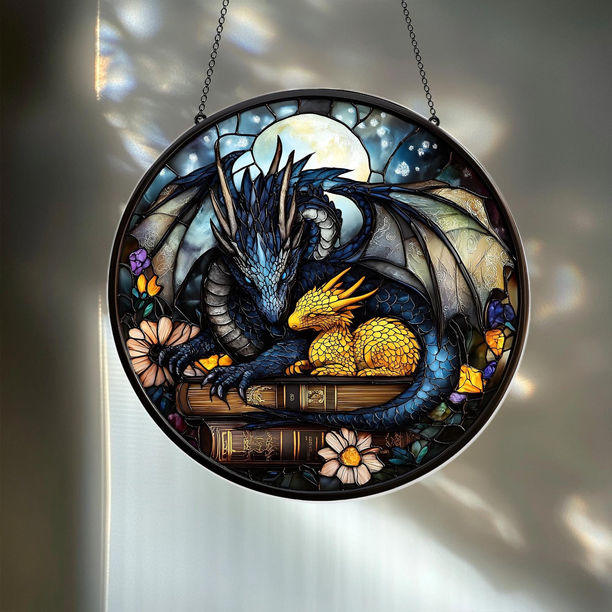 Fourth Wing Dragon Suncatcher Ornament, Tairn & Andarna Ornament for Readers, Book Lover Gift, Holiday Ornament, Onyx Storm Stained Glass SGVLR19