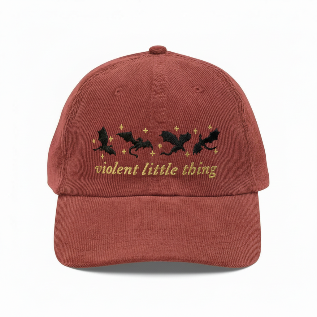 Violent Little Thing Dragon Corduroy Dad Hat, Fourth Wing Inspired Embroidered Cap, Fantasy Bookish Gift for Readers VLRH33