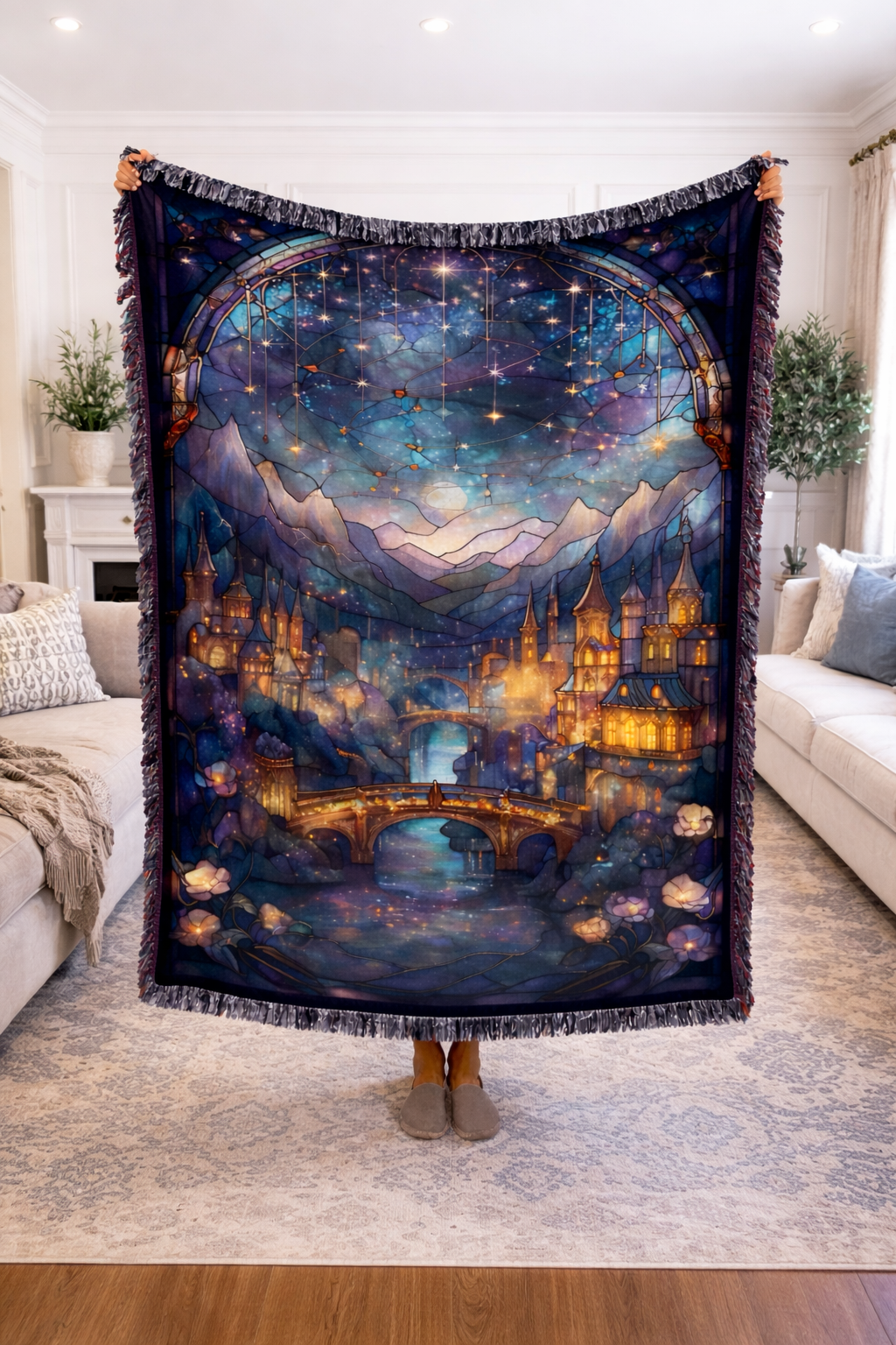 ACOTAR Inspired Woven Blanket, Velaris Night Court Throw, Stained Glass Fantasy Home Decor, Gift for Romantasy Readers BKVLR23