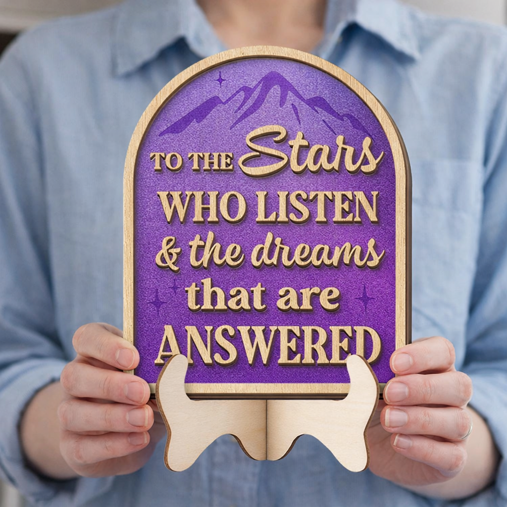 To the Stars Who Listen and the Dreams That Are Answered Sign, ACOTAR Bookshelf Decor, Wooden Signpost Fantasy Library Decor