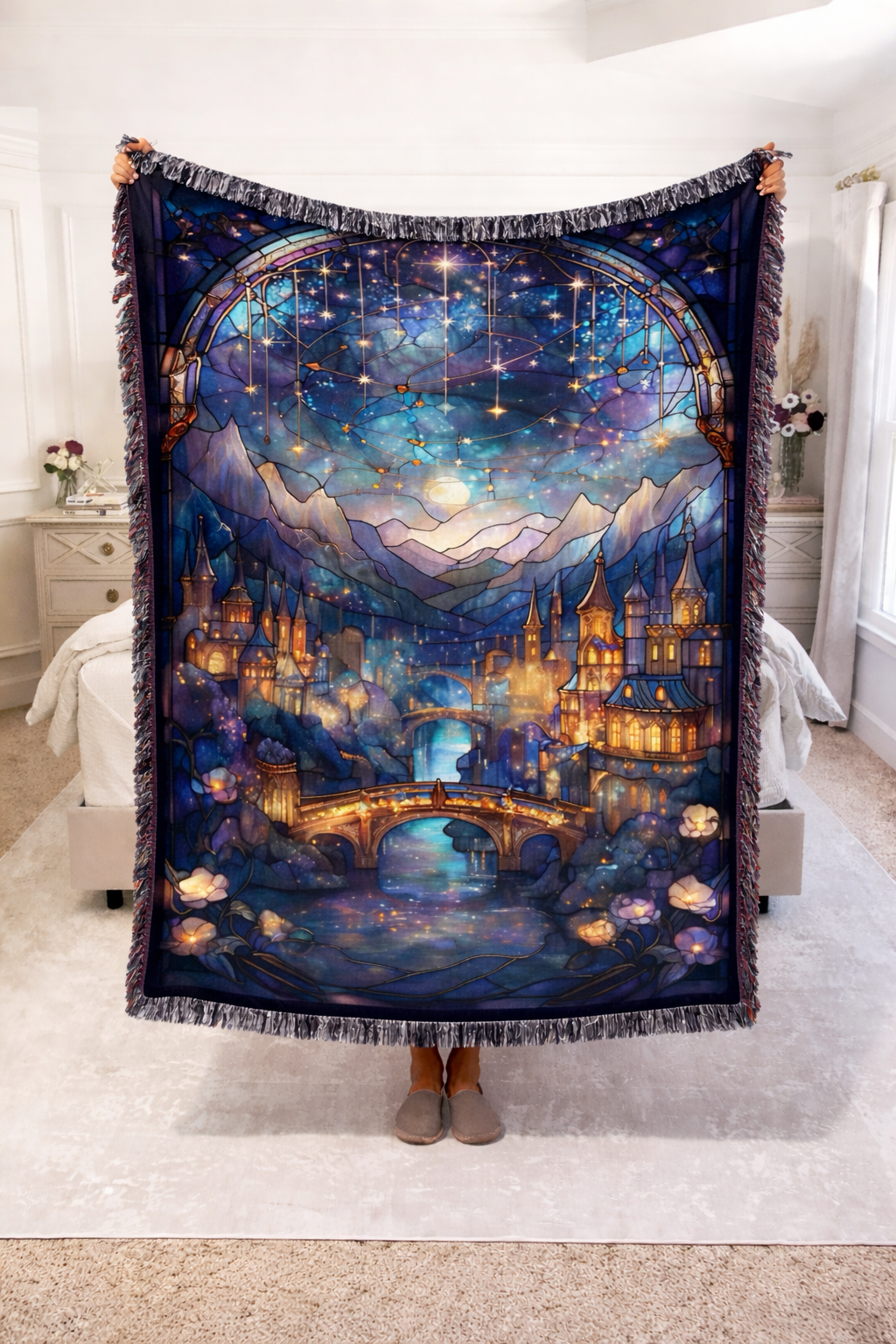 ACOTAR Inspired Woven Blanket, Velaris Night Court Throw, Stained Glass Fantasy Home Decor, Gift for Romantasy Readers BKVLR23