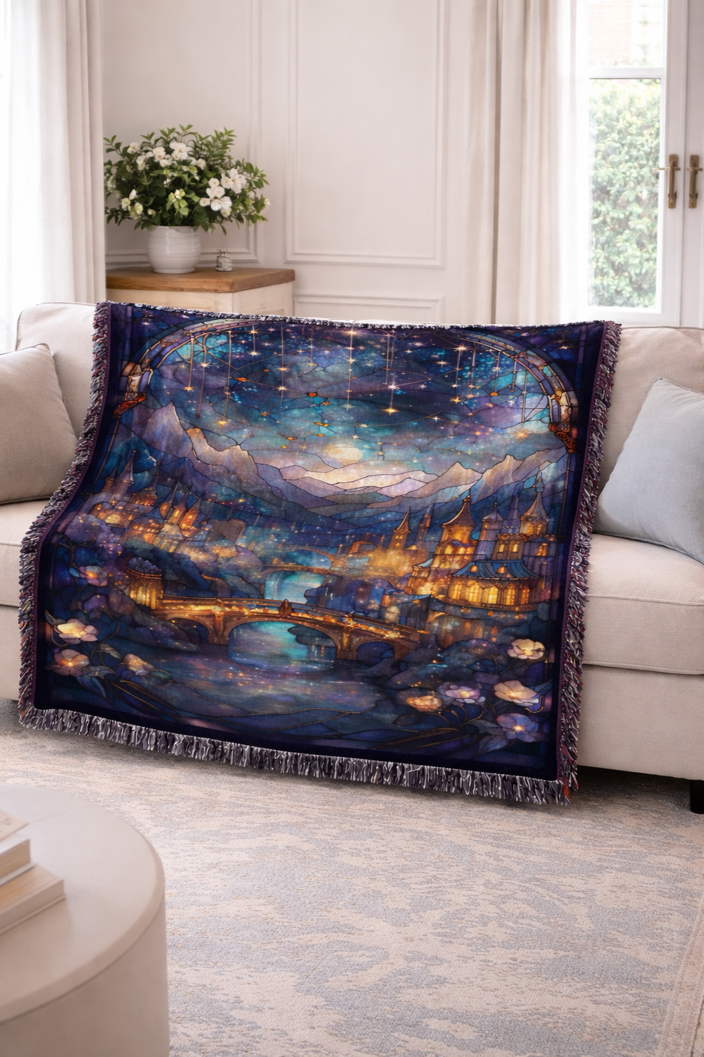 ACOTAR Inspired Woven Blanket, Velaris Night Court Throw, Stained Glass Fantasy Home Decor, Gift for Romantasy Readers BKVLR23