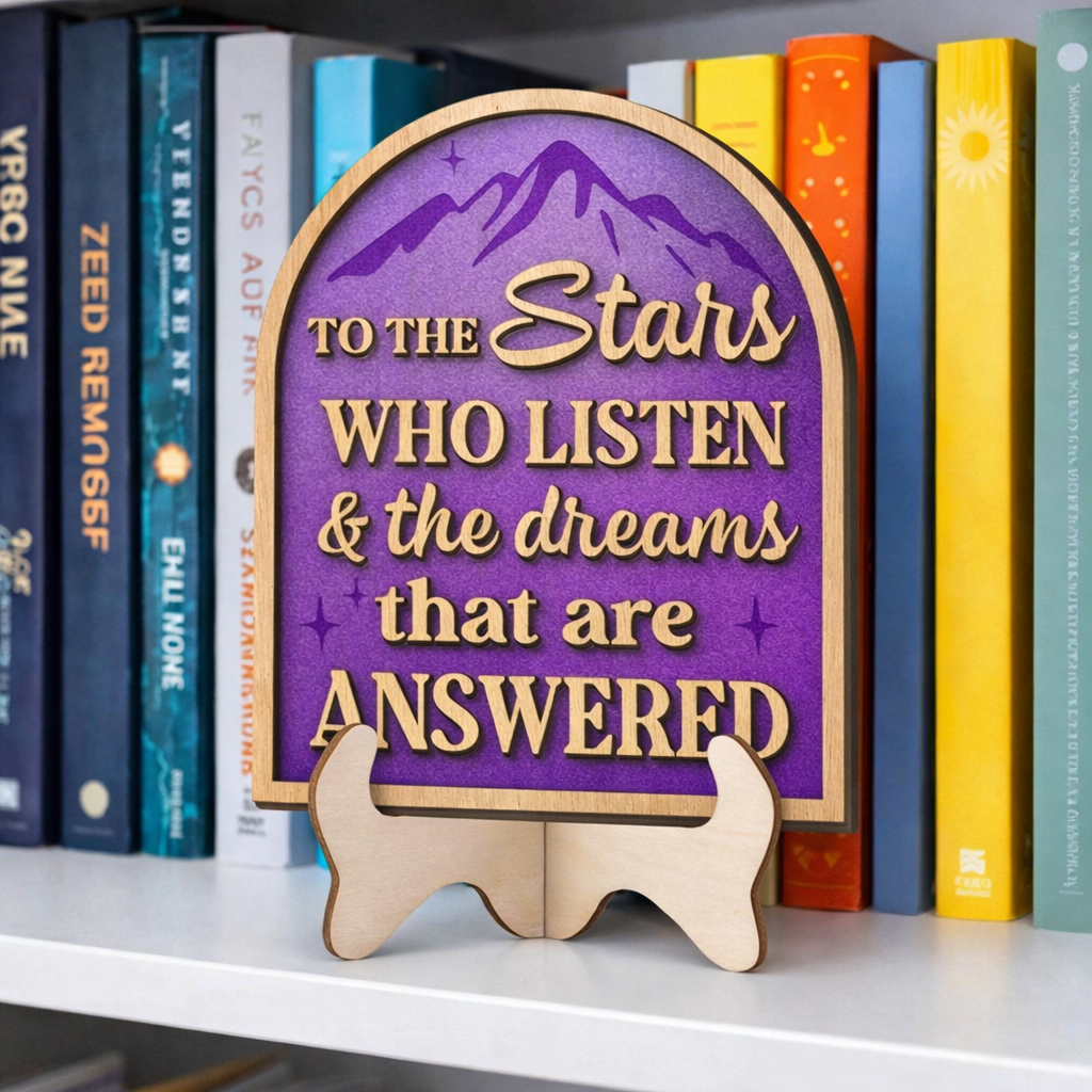 To the Stars Who Listen and the Dreams That Are Answered Sign, ACOTAR Bookshelf Decor, Wooden Signpost Fantasy Library Decor