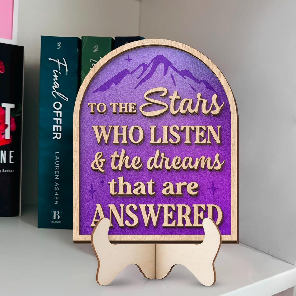 To the Stars Who Listen and the Dreams That Are Answered Sign, ACOTAR Bookshelf Decor, Wooden Signpost Fantasy Library Decor