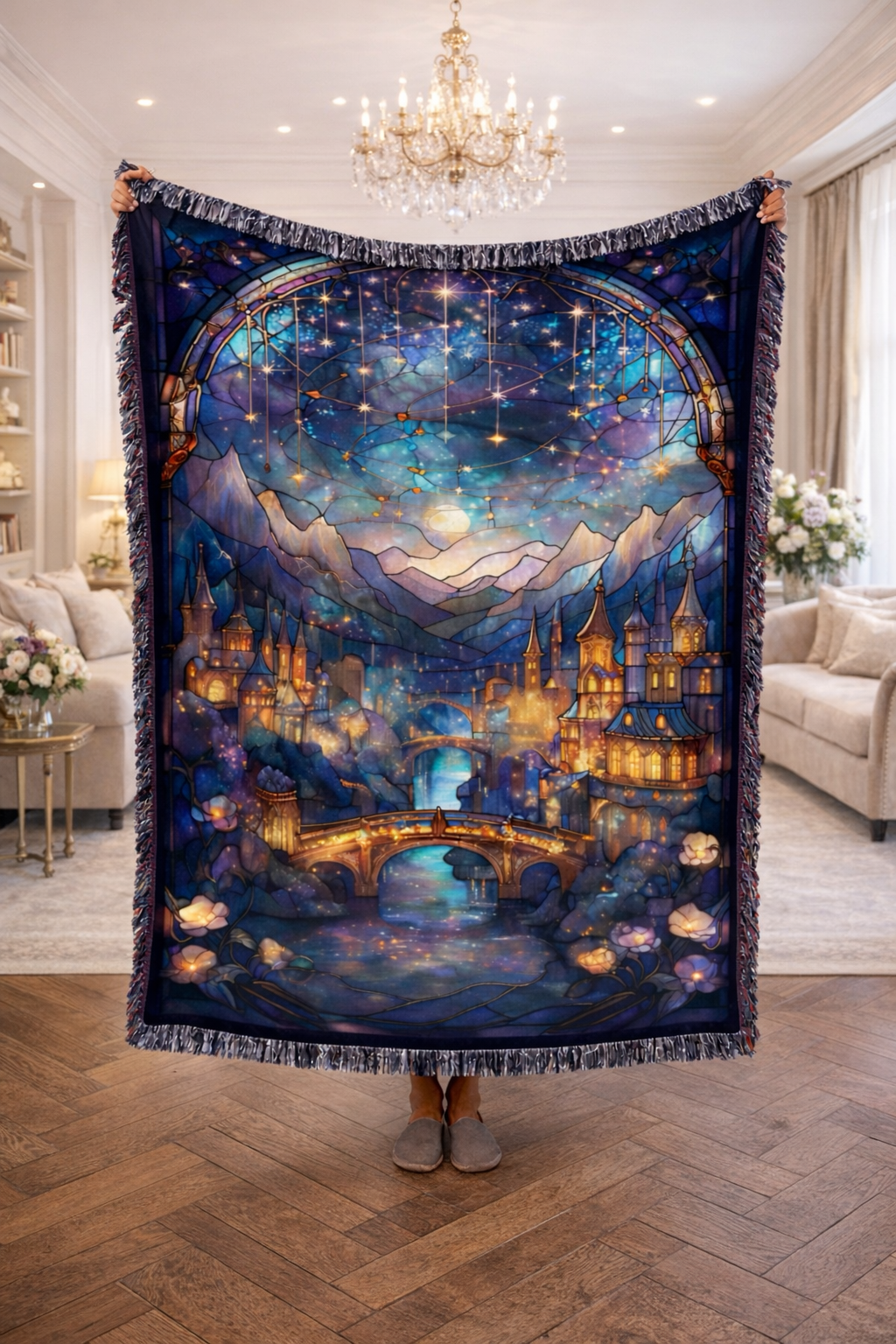 ACOTAR Inspired Woven Blanket, Velaris Night Court Throw, Stained Glass Fantasy Home Decor, Gift for Romantasy Readers BKVLR23