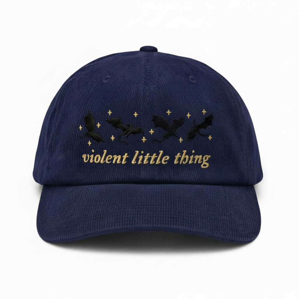 Violent Little Thing Dragon Corduroy Dad Hat, Fourth Wing Inspired Embroidered Cap, Fantasy Bookish Gift for Readers VLRH33