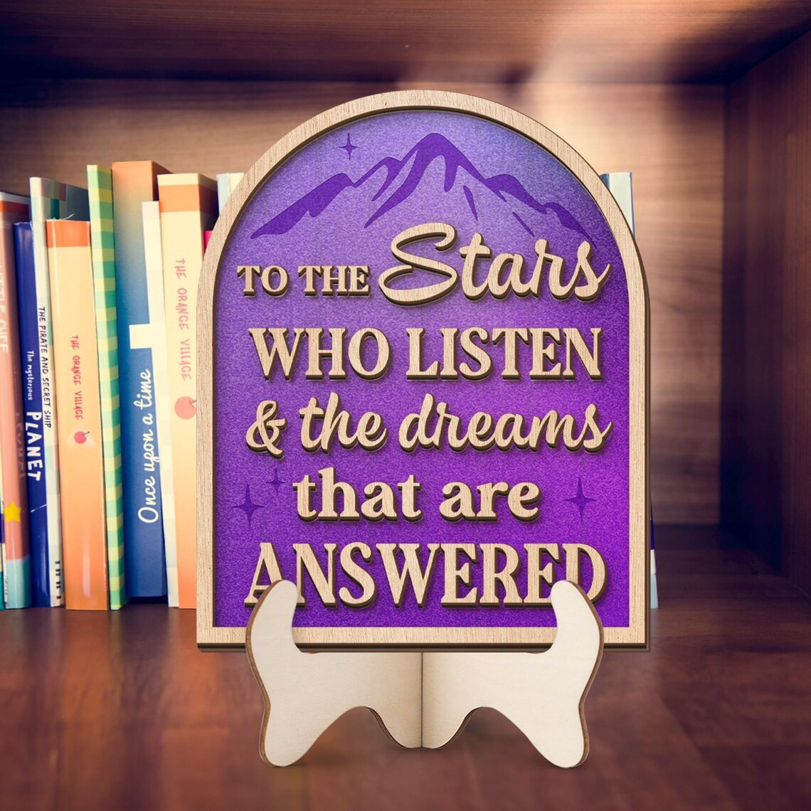 To the Stars Who Listen and the Dreams That Are Answered Sign, ACOTAR Bookshelf Decor, Wooden Signpost Fantasy Library Decor