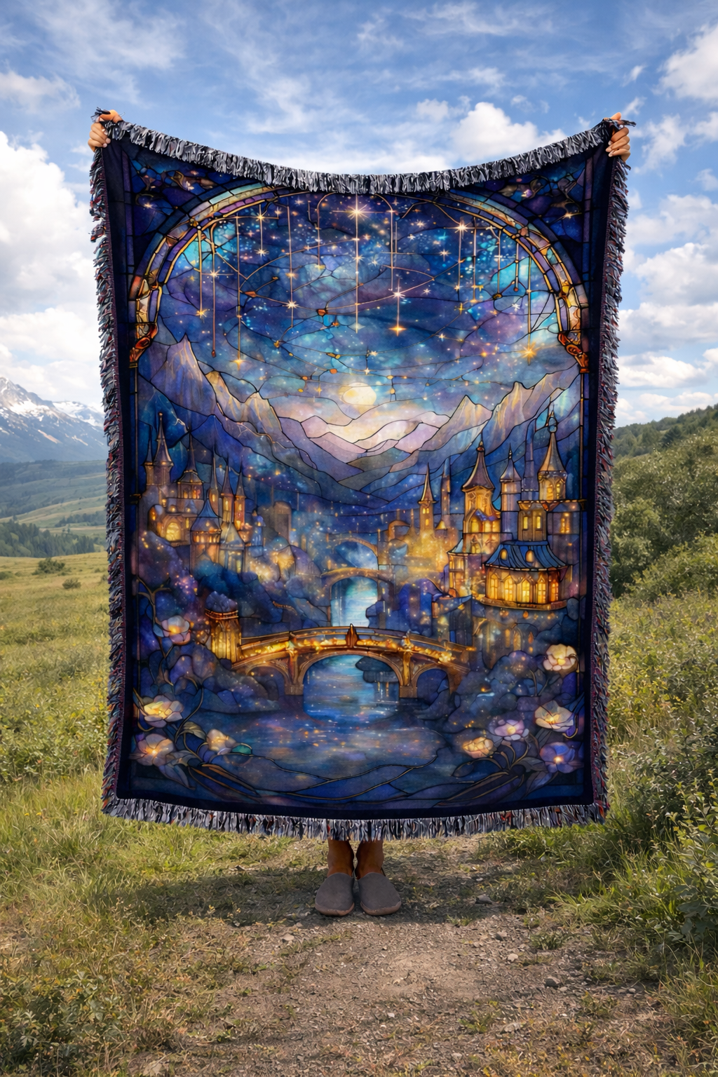 ACOTAR Inspired Woven Blanket, Velaris Night Court Throw, Stained Glass Fantasy Home Decor, Gift for Romantasy Readers BKVLR23