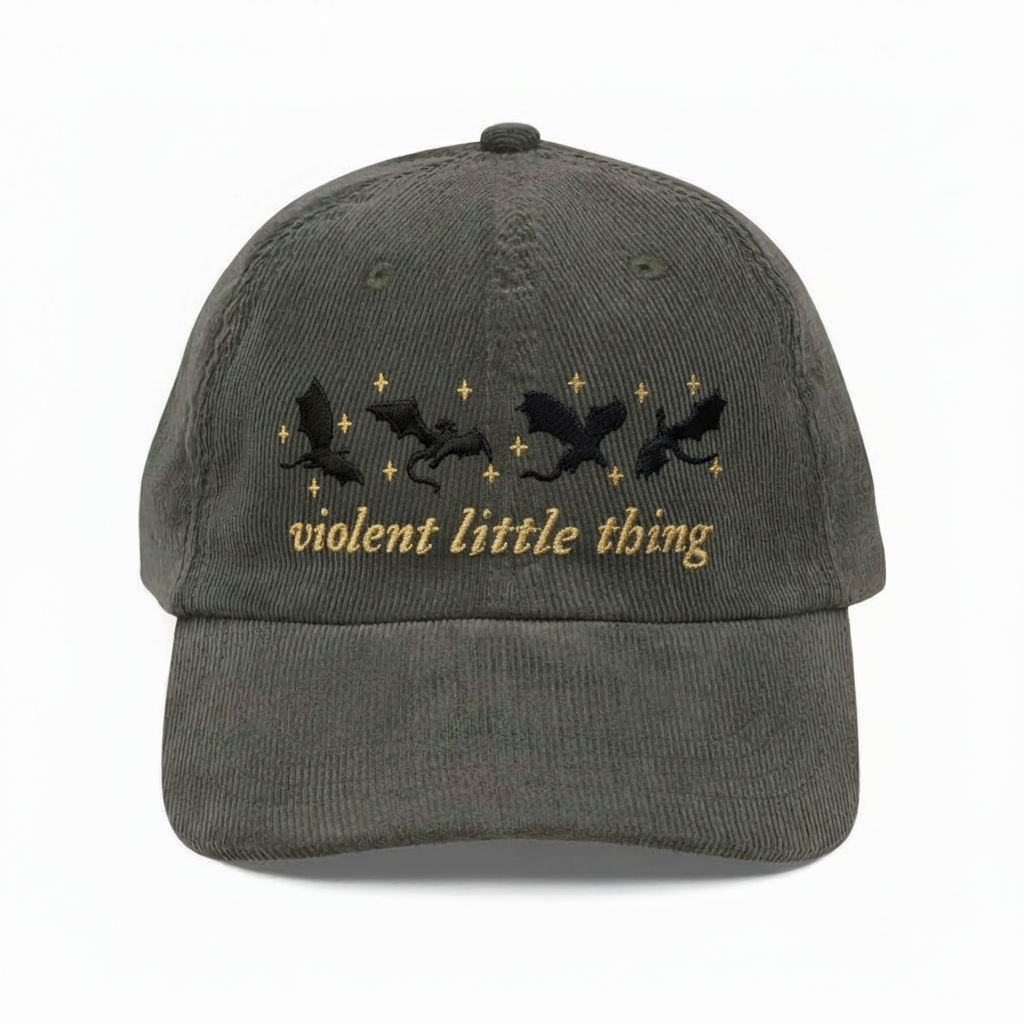 Violent Little Thing Dragon Corduroy Dad Hat, Fourth Wing Inspired Embroidered Cap, Fantasy Bookish Gift for Readers VLRH33