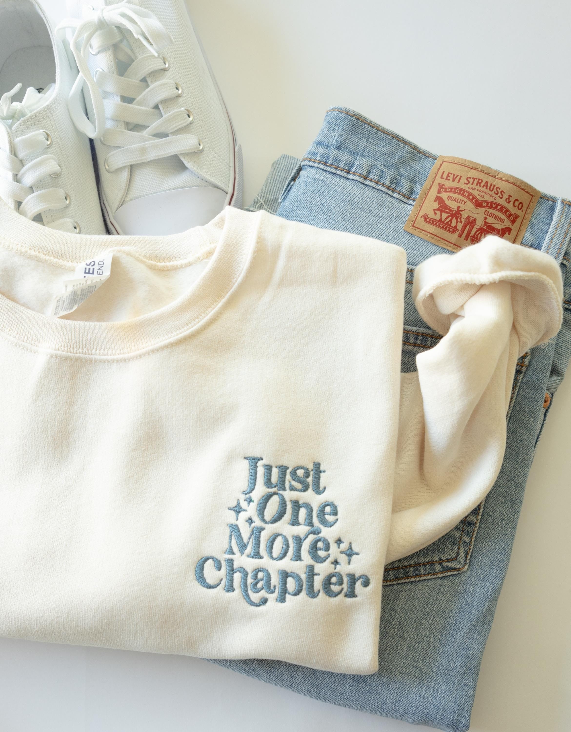 Just One More Chapter Embroidered Crew, Cozy Book Lover Crew, Bookish Sweatshirt, Reader Aesthtic Crewneck, VEMB84