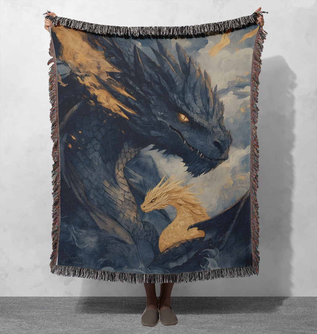 Fourth Wing Dragon Woven Blanket, Tairn and Andarna Fantasy Throw, Cozy Bookish Gift for Romantasy Readers and Fans BKVLR20