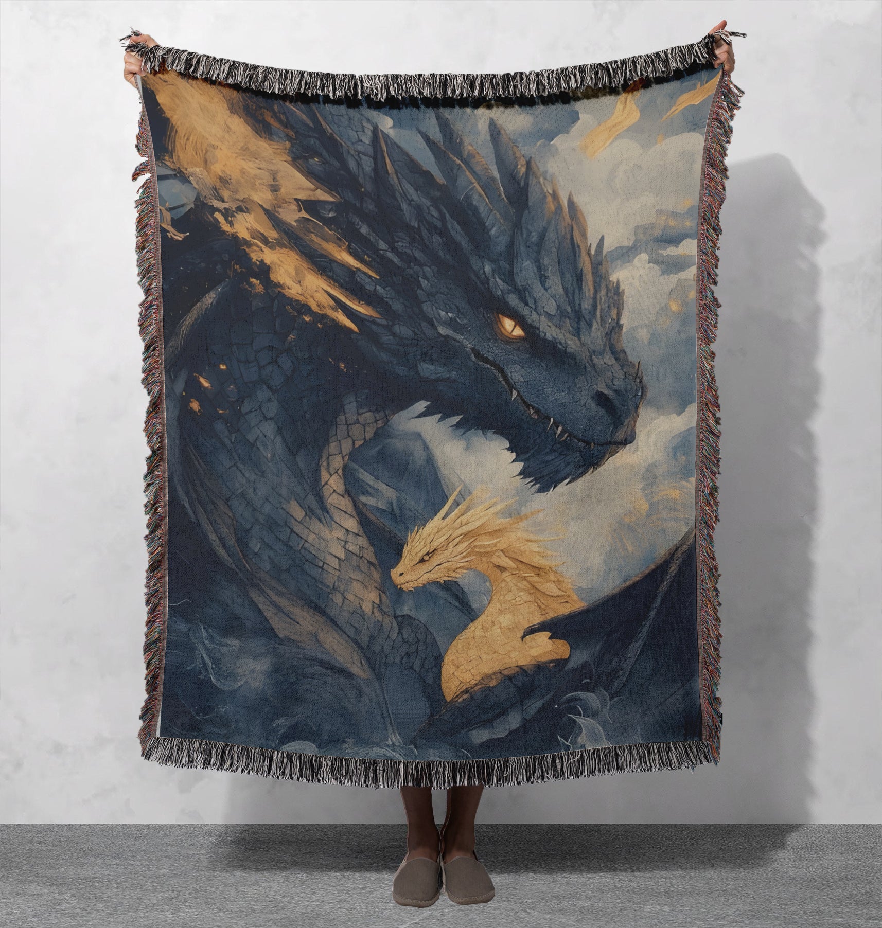 Fourth Wing Dragon Woven Blanket, Tairn and Andarna Fantasy Throw, Cozy Bookish Gift for Romantasy Readers and Fans BKVLR20