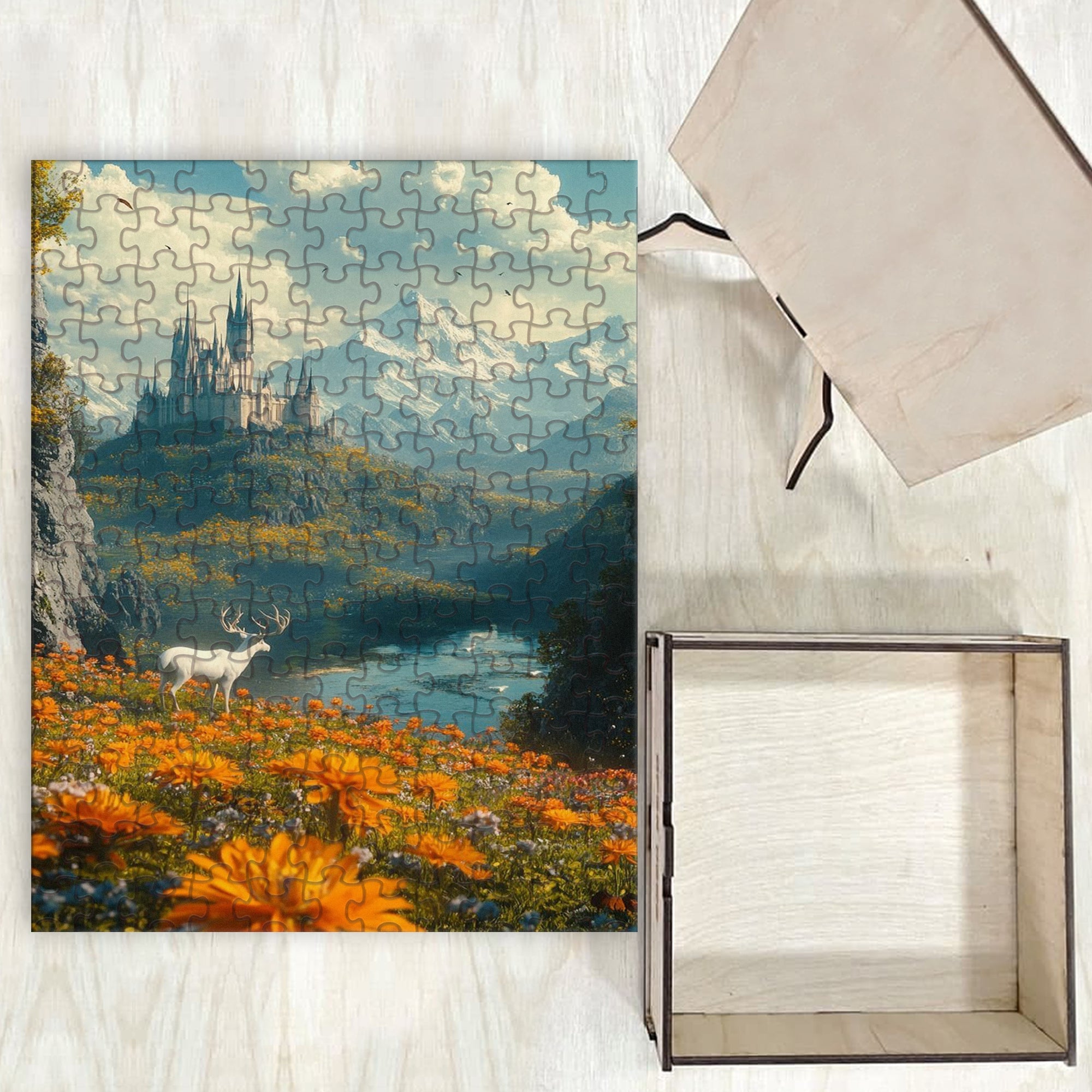 Terrasen Puzzle Throne of Glass, White Stag and Castle Artwork, Wooden Jigsaw Bookish Gift PVLR21