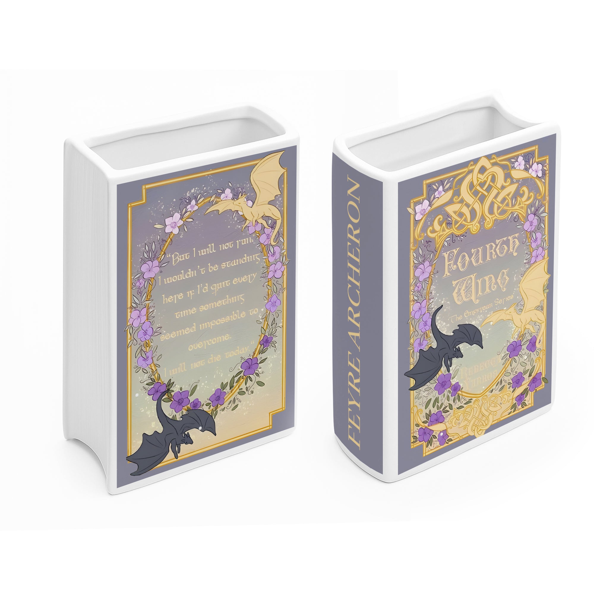 Fourth Wing Book Vase, Violet Sorrengail Quote Ceramic Decor, Fantasy Dragon Gift for Rebecca Yarros Fans CVVRL20