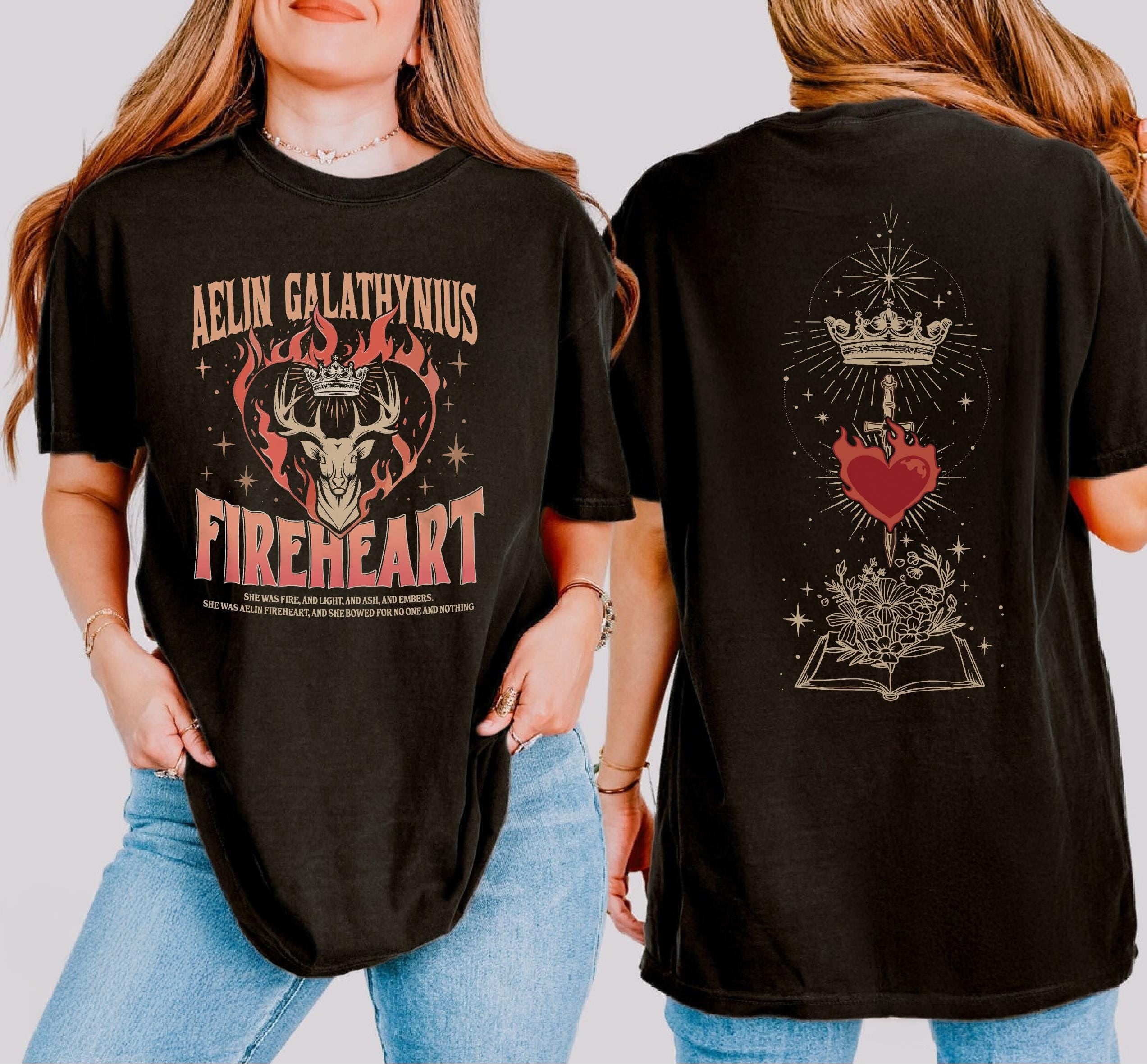 Aelin Galathynius Merch Fireheart Comfort Colors T-Shirt, Throne Of Glass Fan Double-Sided T-shirt, Throne Of Glass Fan Tee, Acotar Shirt CFVLR86