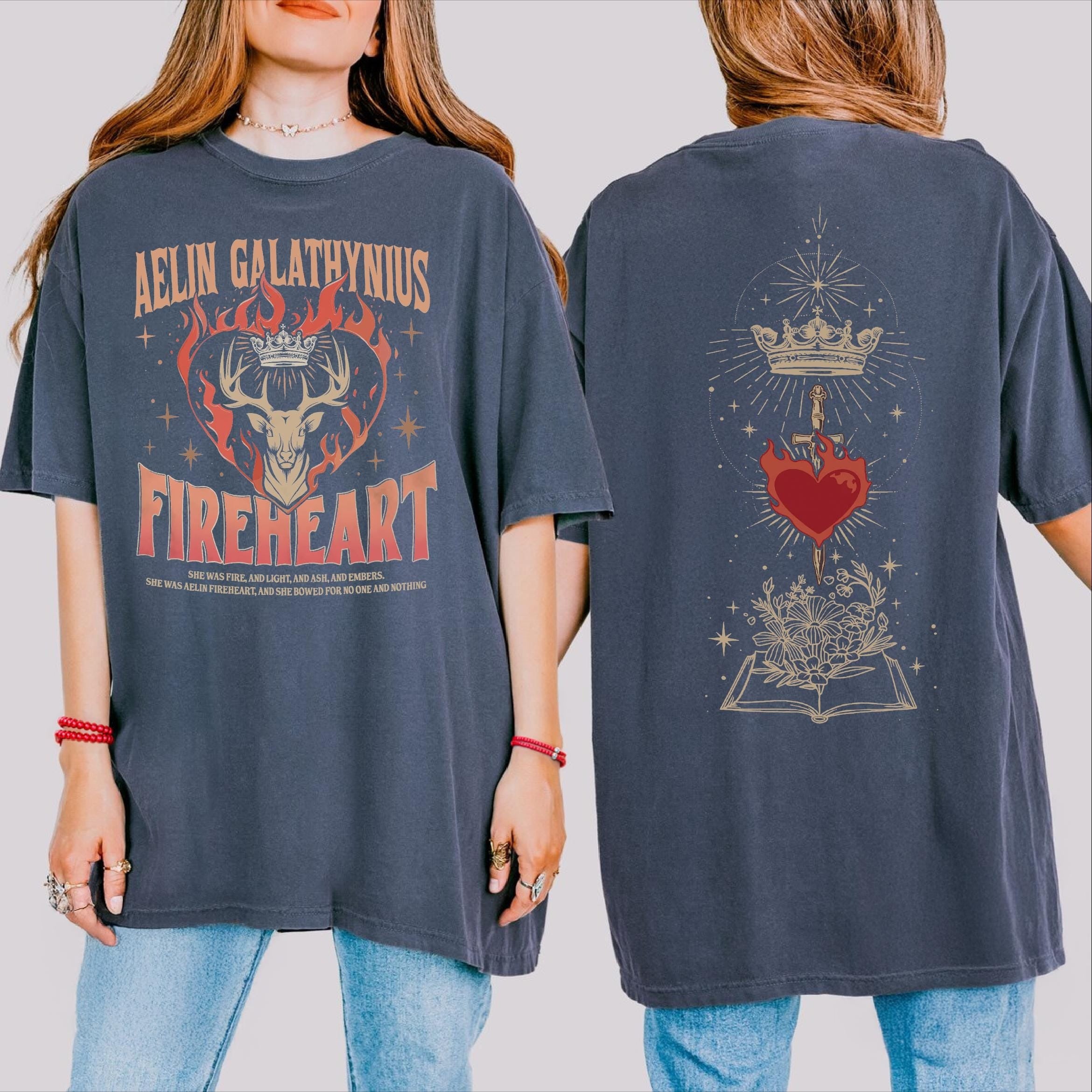 Aelin Galathynius Merch Fireheart Comfort Colors T-Shirt, Throne Of Glass Fan Double-Sided T-shirt, Throne Of Glass Fan Tee, Acotar Shirt CFVLR86