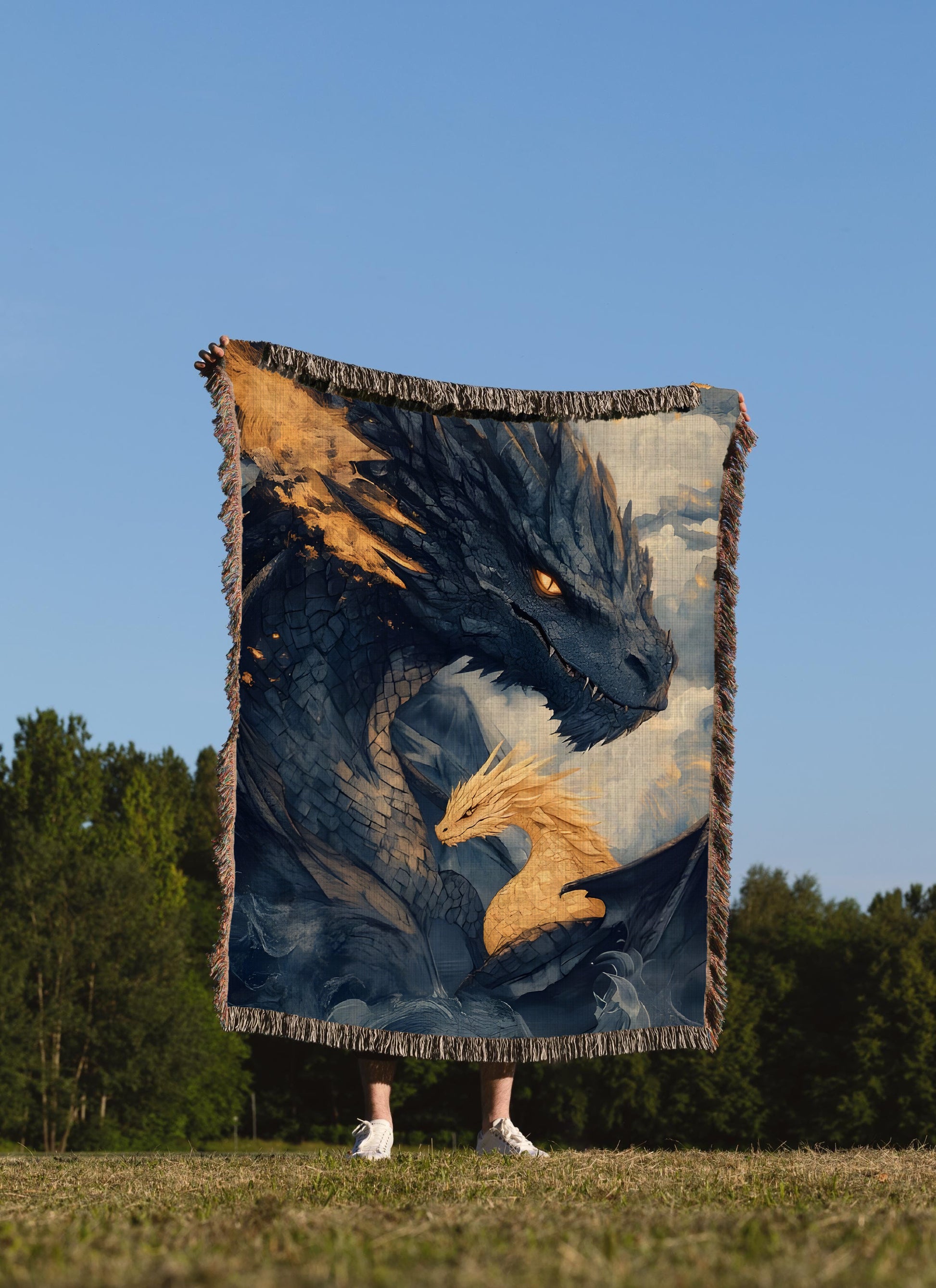 Fourth Wing Dragon Woven Blanket, Tairn and Andarna Fantasy Throw, Cozy Bookish Gift for Romantasy Readers and Fans BKVLR20