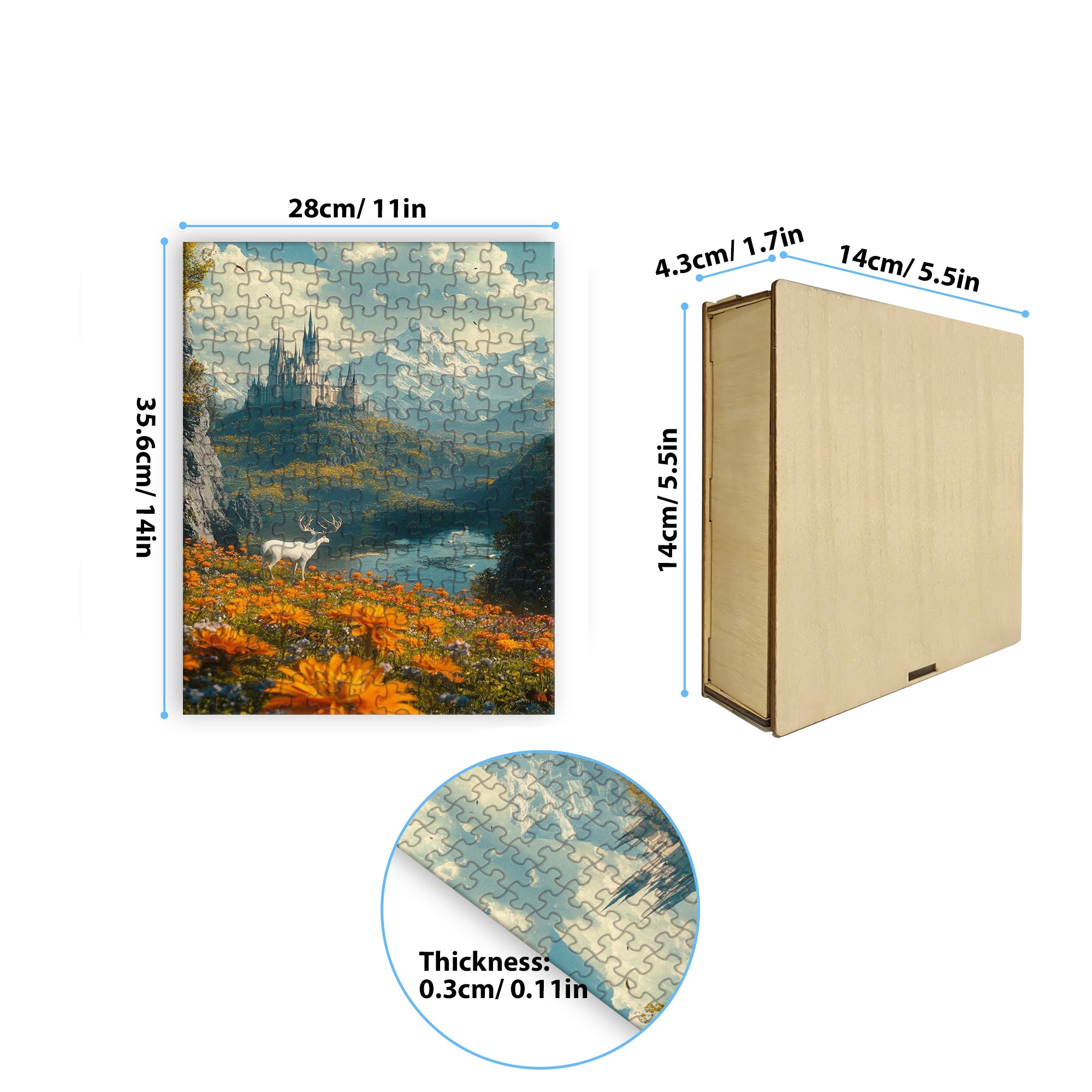 Terrasen Puzzle Throne of Glass, White Stag and Castle Artwork, Wooden Jigsaw Bookish Gift PVLR21