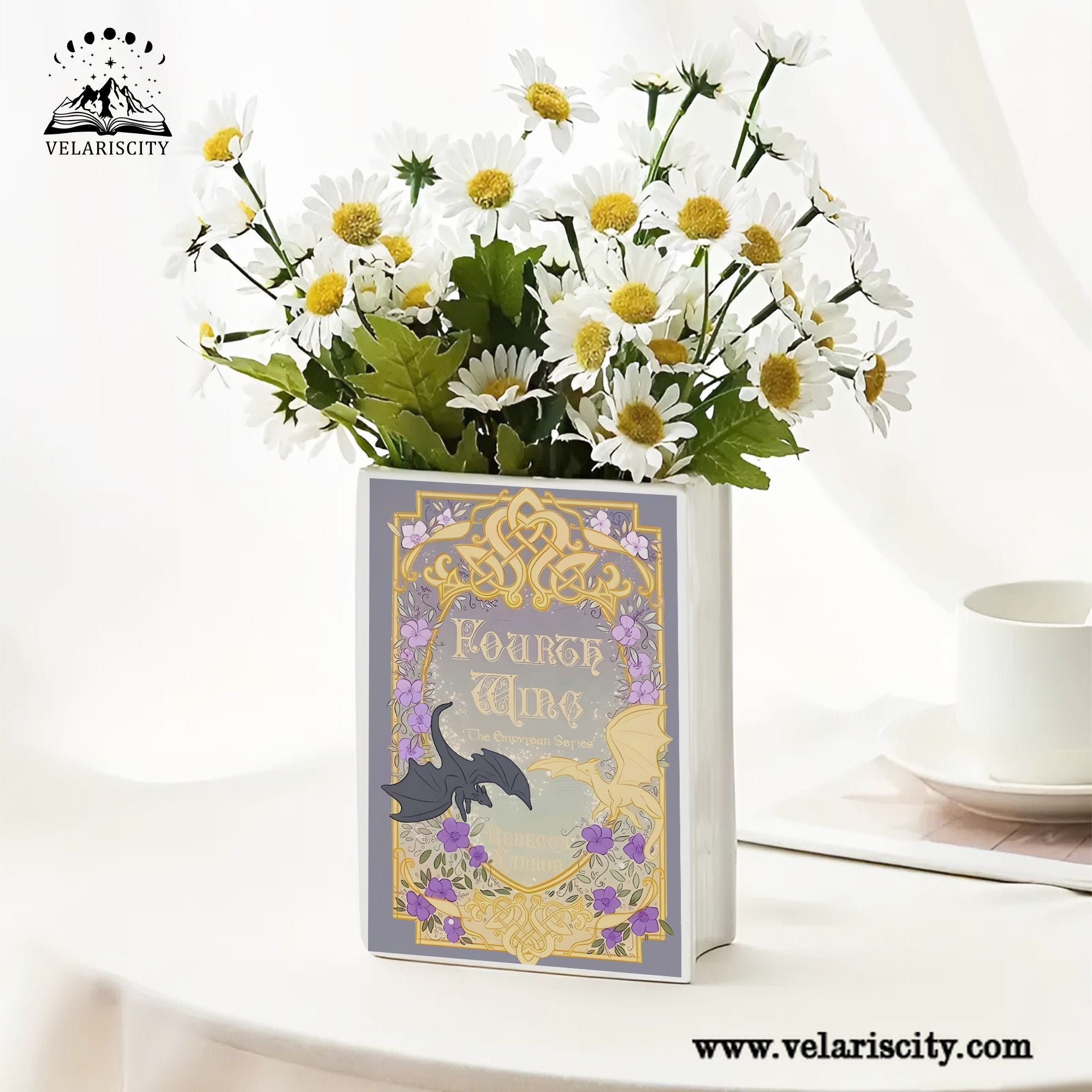 Fourth Wing Book Vase, Violet Sorrengail Quote Ceramic Decor, Fantasy Dragon Gift for Rebecca Yarros Fans CVVRL20